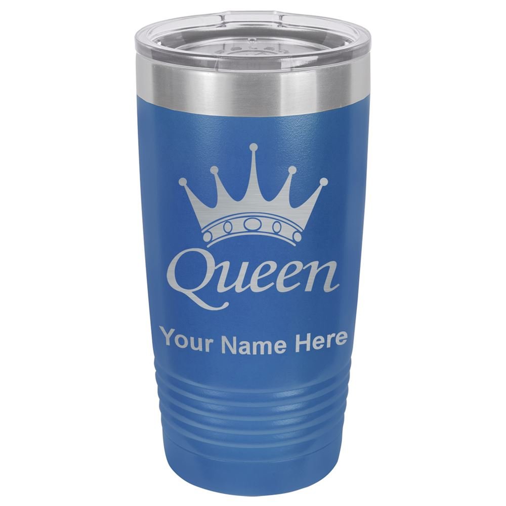 LaserGram 20oz Vacuum Insulated Stainless Steel Tumbler with Queen Crown Design - Personalized Engraving Included (Dark Blue) | Perfect for Coffee, Tea & Cold Drinks at Home, Office or Travel