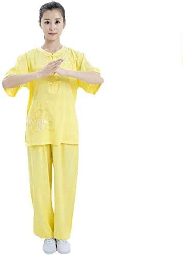 Tai Chi Uniform for Women - Embroidered Linen Cotton Kung Fu Practice Clothes | Short Sleeve Breathable Martial Arts Outfit | Perfect for Tai Chi, Qigong & Chinese Martial Arts Training