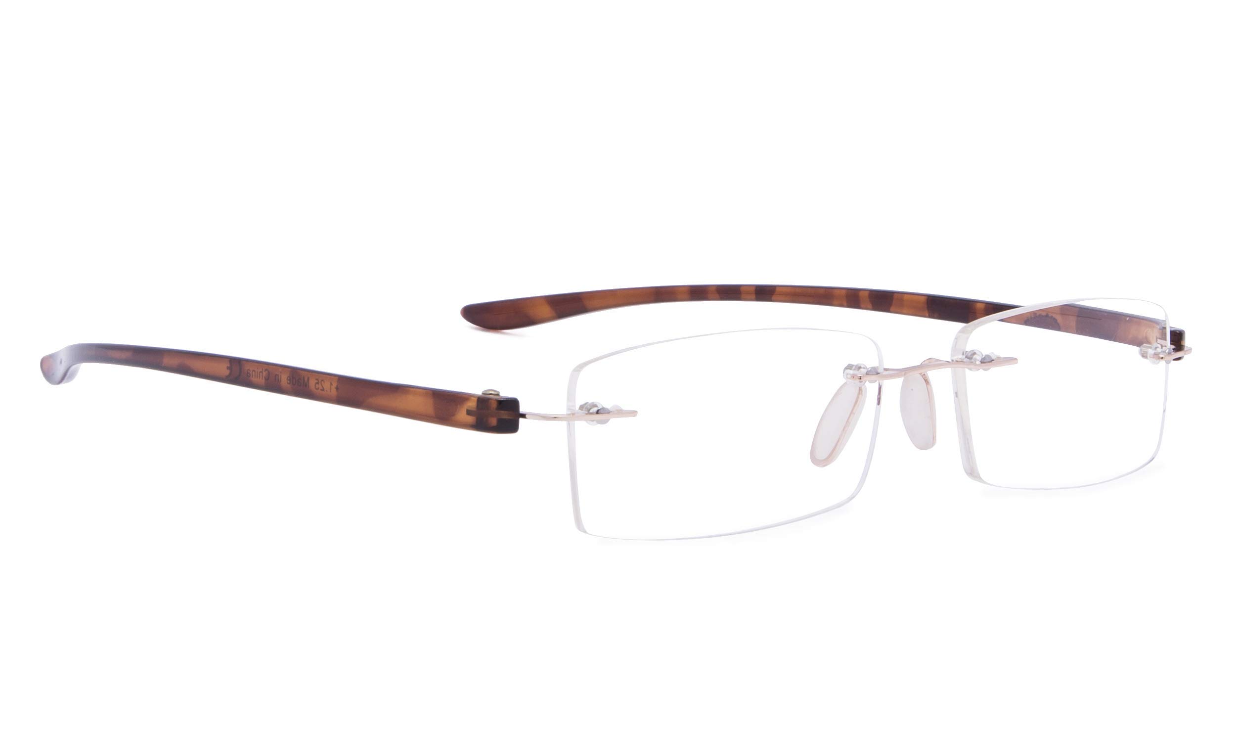 BLUELESS Rimless Reading Glasses for Men & Women - Lightweight Small Frame Readers in Tortoise Color - Perfect for Reading, Computer Use, and Daily Wear