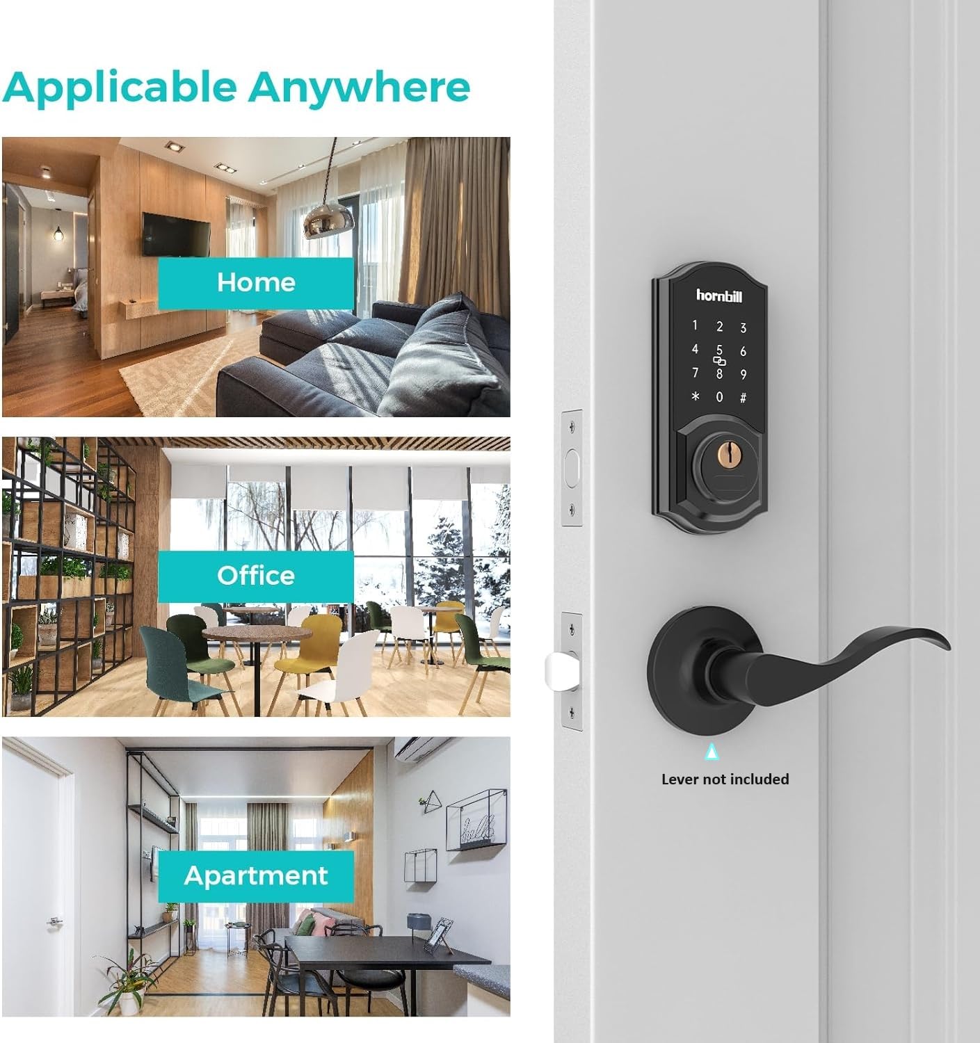 Hornbill Smart Keyless Entry Door Lock - Bluetooth Electronic Deadbolt with Keypad, Auto-Lock Digital Front Door Lock for Home, Apartment & Bedroom Security | Easy Installation & Hands-Free Access