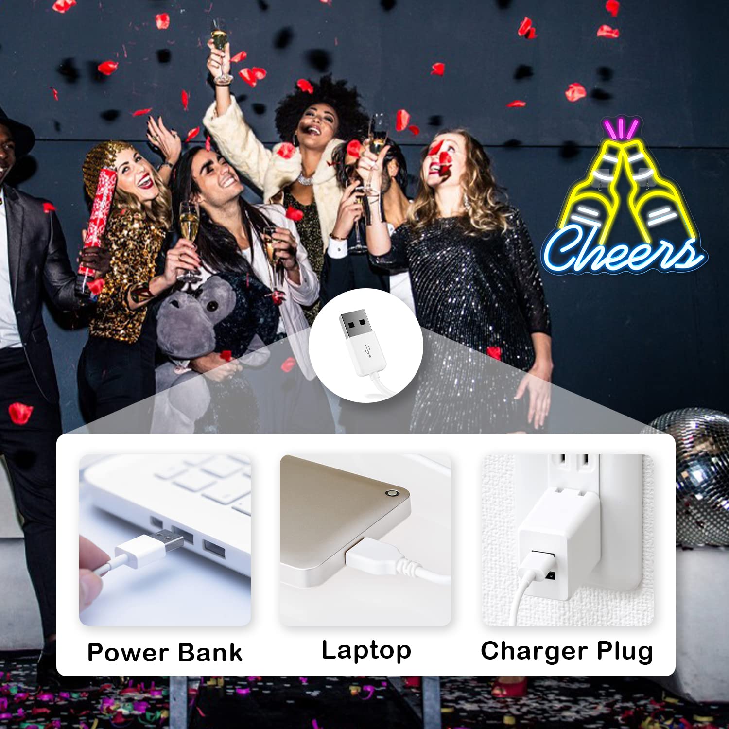 Looklight Beer Cheers Neon Sign - Yellow & Blue LED Wall Decor with USB Power - Perfect for Bars, Clubs, Gaming Rooms, Home, Wedding & Birthday Party Decorations - Great Gift Idea for Beer Lovers