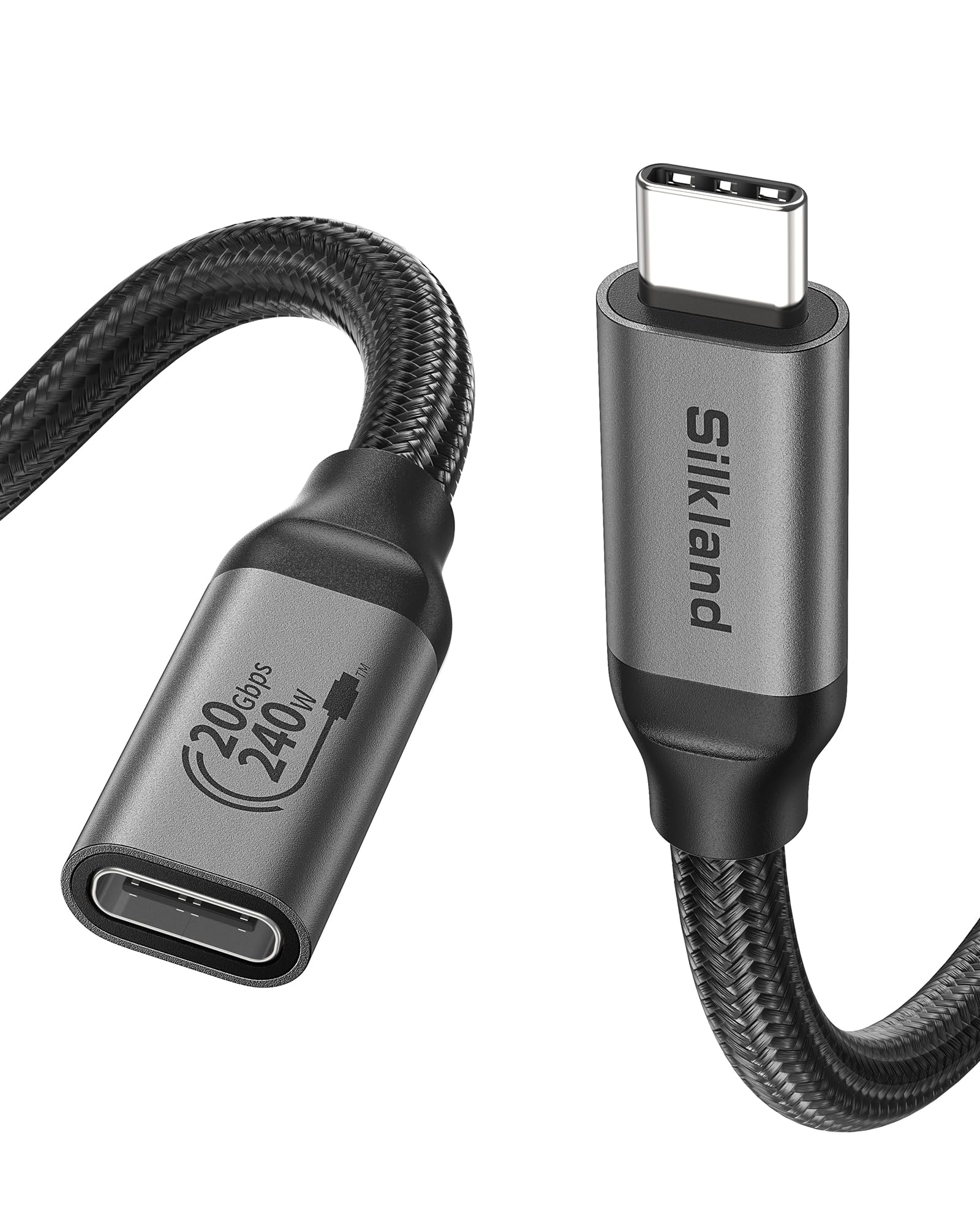 Silkland USB C Extension Cable 1.6ft - 20Gbps High Speed, 240W Power Delivery, 5K/4K@60Hz Video - USB 3.2 Type C Male to Female Extender for iPhone 15, iPad Pro, MacBook, PSVR2, USB C Hub & MagSafe Charger | Perfect for Home Office, Gaming & Mobile Device Charging