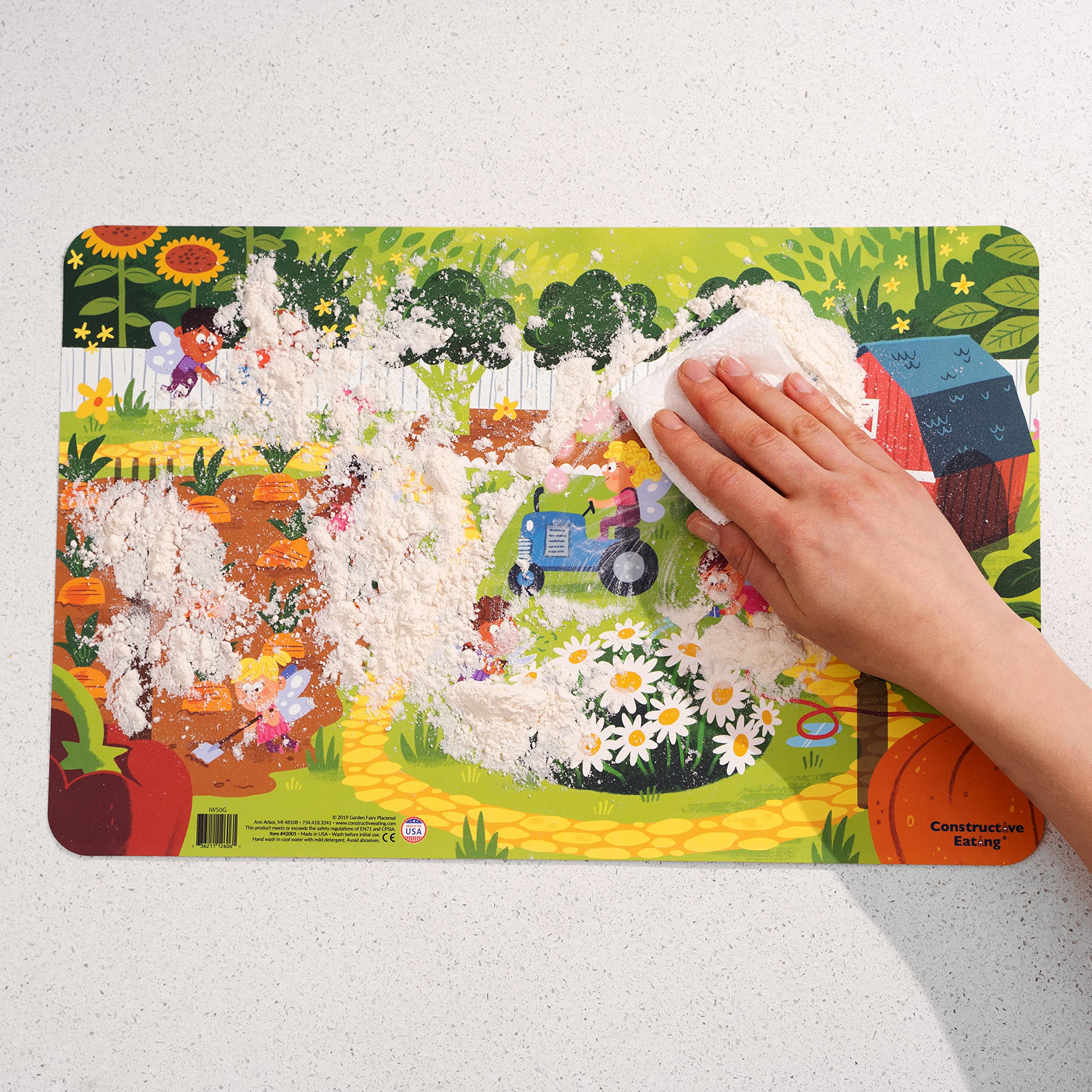 Constructive Eating Garden Fairy Plate, Placemat and Utensil Set for Kids - Fun & Educational Toddler Mealtime Set with Fork, Spoon & Non-Slip Mat - Perfect for Birthday Gifts, Parties & Learning Healthy Eating Habits