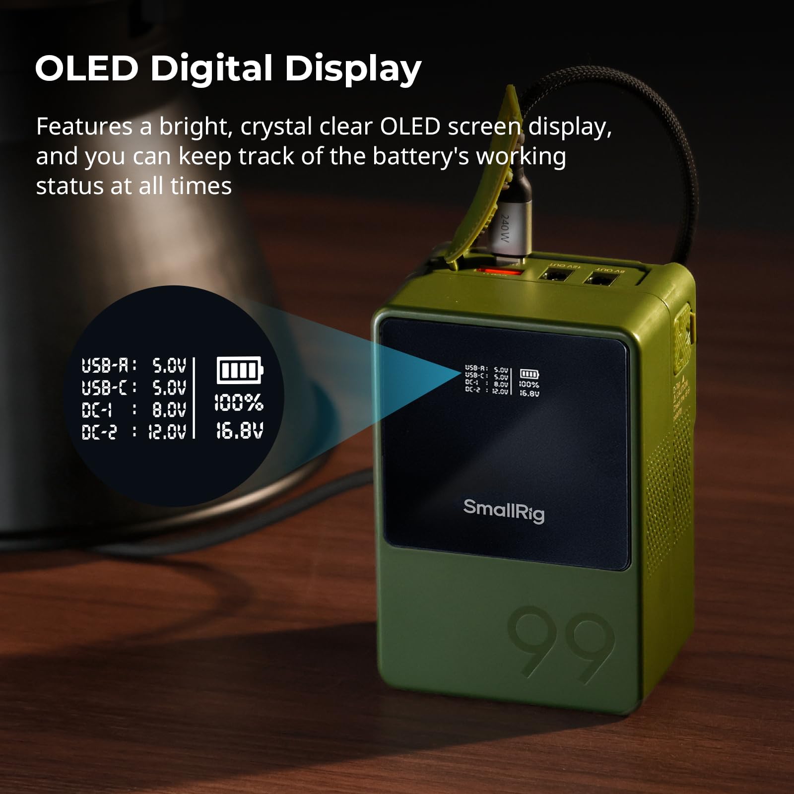 SMALLRIG VB99 99Wh V Mount Battery - 6800mAh V Lock Battery with 100W Output, Fast 2H Full Charge, USB-C/D-TAP/USB-A/Dual DC Ports, OLED Screen - Compatible with DSLR Cameras, Camcorders, Monitors & Video Lights | Perfect for Film Production, Live Streaming & Outdoor Shooting