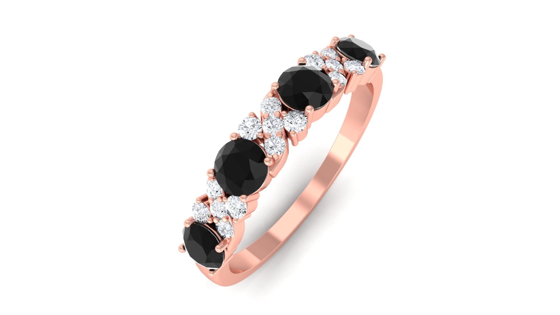 1 CT Black Onyx and Diamond Ring in 14K Solid Gold – Elegant Black Onyx & Gold Half Eternity Ring for Women, Perfect for Weddings, Anniversaries & Special Occasions