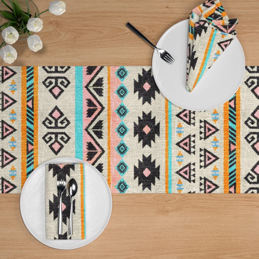 Custom Feminine Kilim Geometric Print Cotton Sateen Table Runner 90