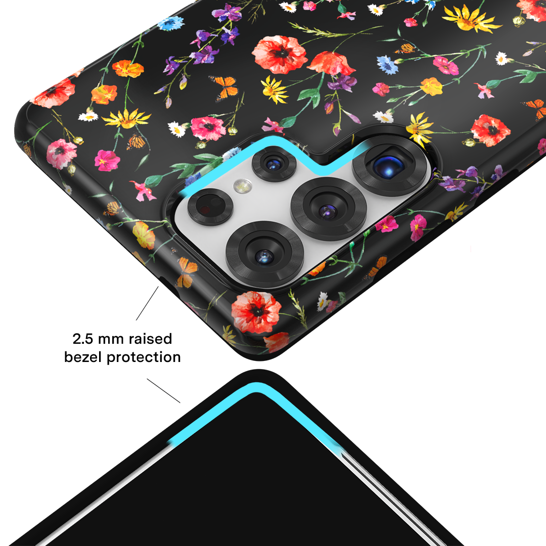 Samsung Galaxy Phone Case with Black Wildflower Design - Durable Protective Cover for Everyday Use, Travel & Outdoor Activities