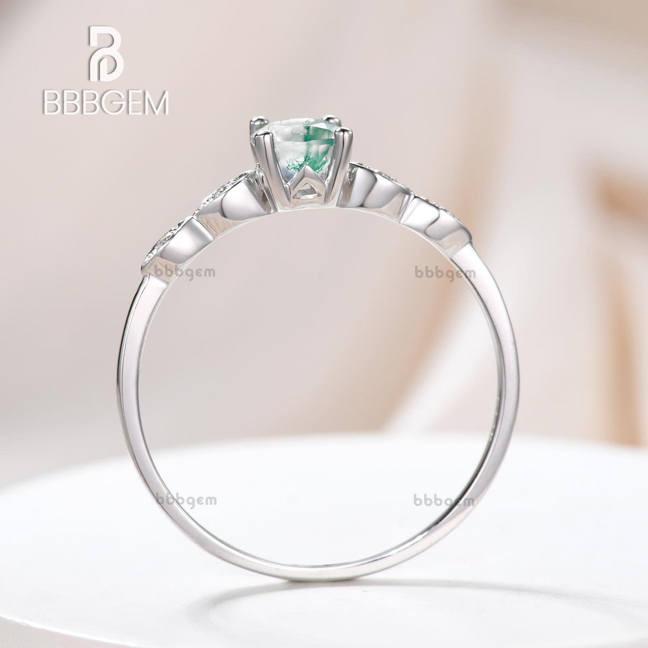 Natural Moss Agate Ring for Women - Rose Gold Diamond Wedding Band, Bridal Jewelry, Engagement Ring - Perfect for Weddings, Anniversaries & Special Occasions