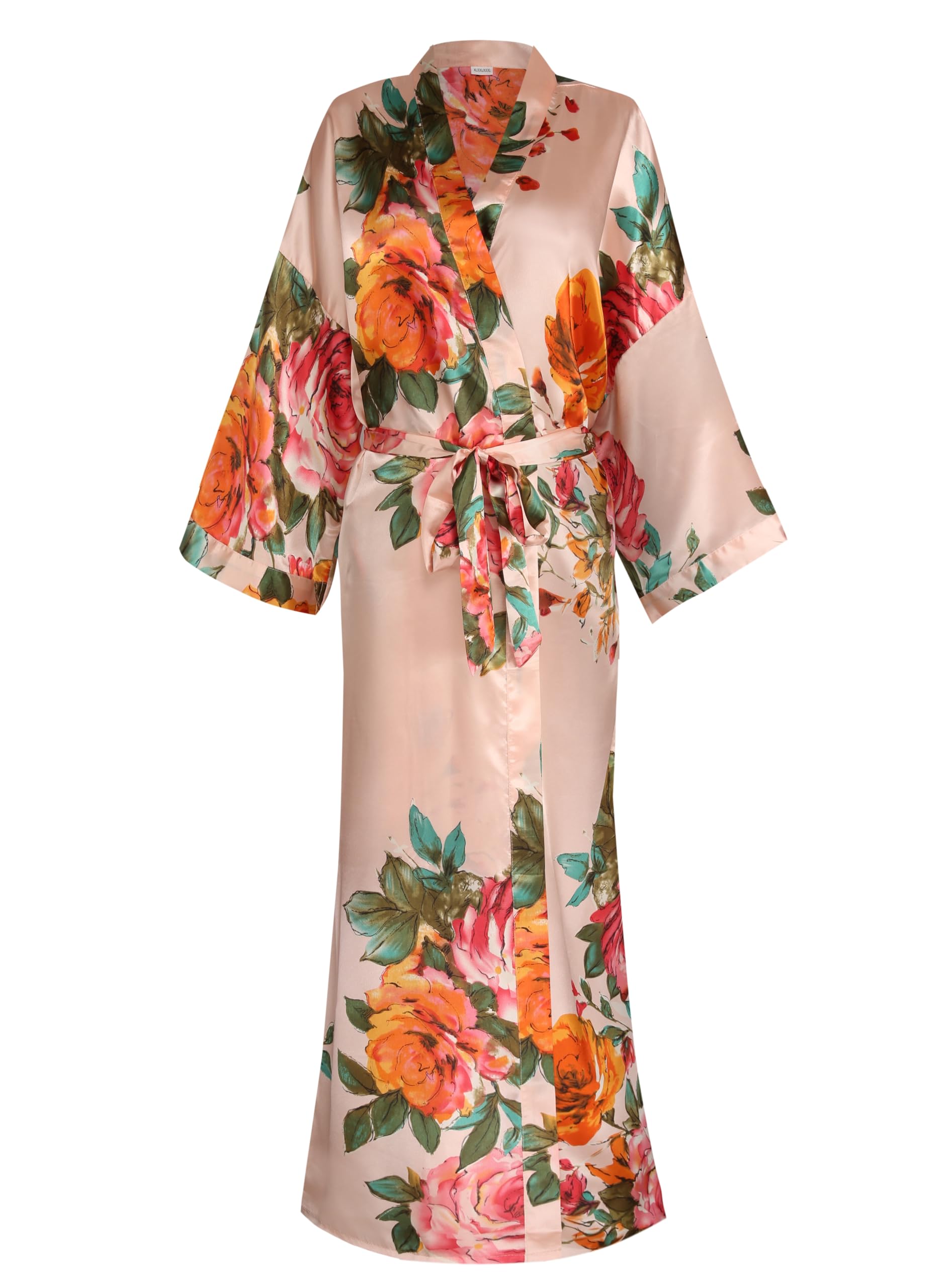 Women's Silk Kimono Robe - Long Floral Bridesmaid Robe, Satin Wedding Party Bridal Robe, Dressing Gown & Loungewear for Spa, Honeymoon & Relaxation at Home