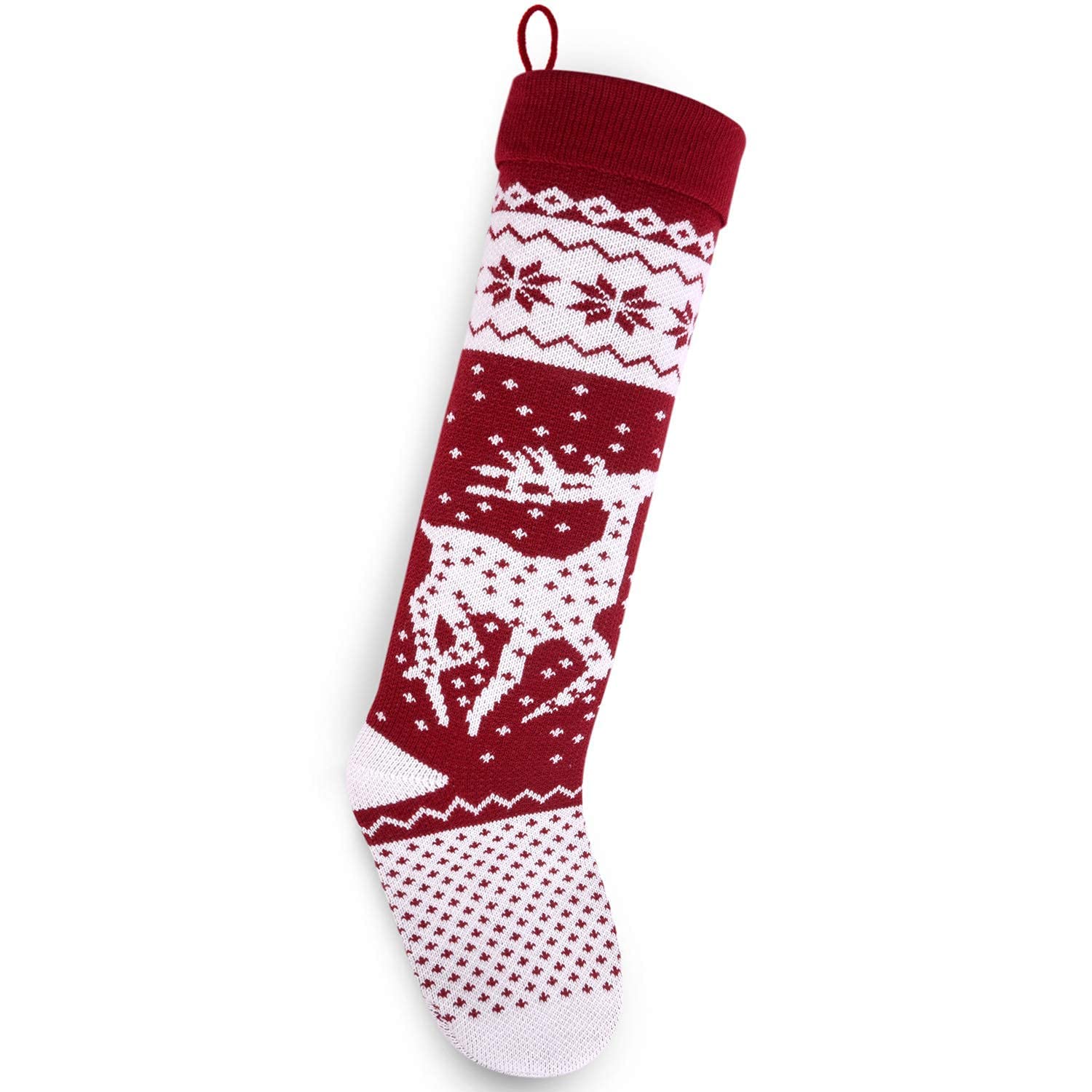 26-Inch Large Nordic Style Knitted Christmas Stockings - Burgundy & White Holiday Decor for Mantel, Wall, Staircase & Gift Stuffers | Perfect for Fireplace, Xmas Tree & Festive Home Decorating
