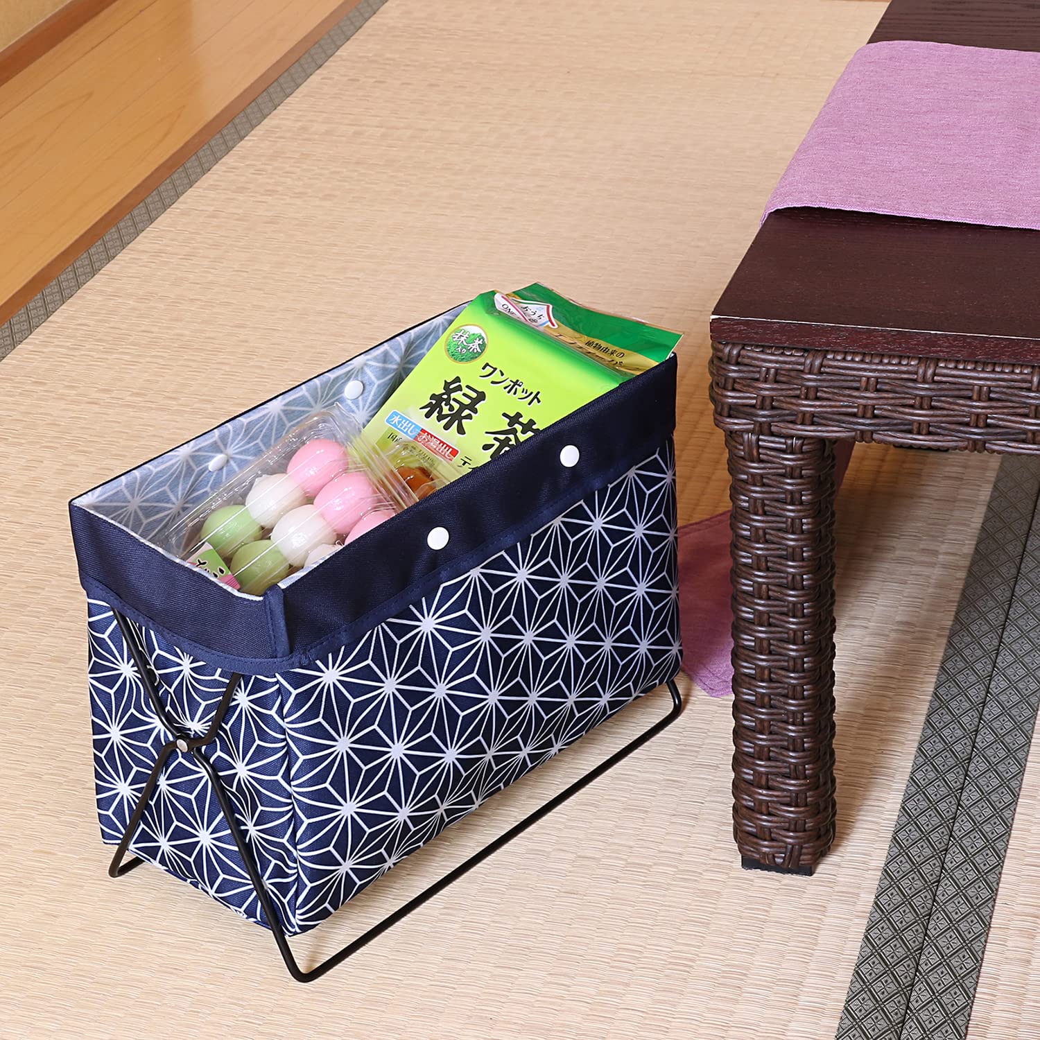 Astro 821-80 Navy Hemp Leaf Storage Case - Foldable Magazine Rack, Luggage Holder & Side Wagon - 13 x 6.3 x 9.8 Inches (33 x 16 x 25 cm) - Perfect for Home Organization, Office Storage & Travel Accessories