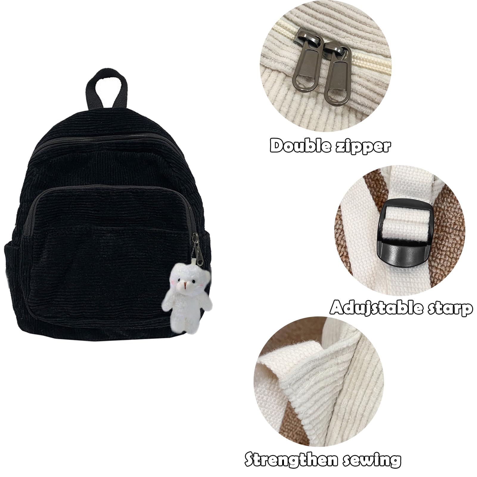 Stylish Mini Backpack for Women & Girls - Cute Corduroy Small Backpack Purse with Adorable Bear Pendant | Perfect Gift for School, Travel & Everyday Use