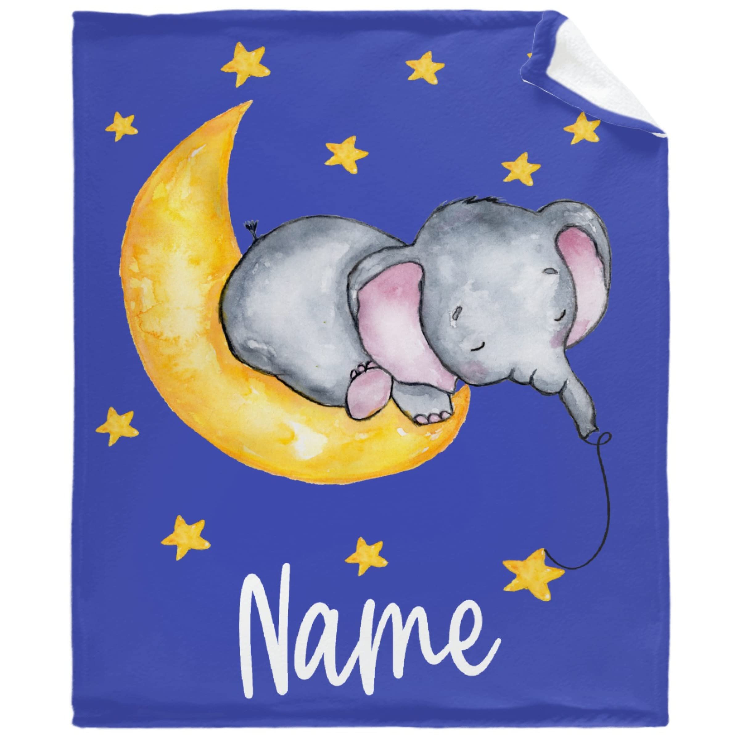 Personalized Baby Name Blanket - Custom Elephant Moon Design Flannel Fleece Blanket 90x120 Inches for Boys & Girls - Perfect Nursery Gift, Family Keepsake & Cozy Bedtime Companion