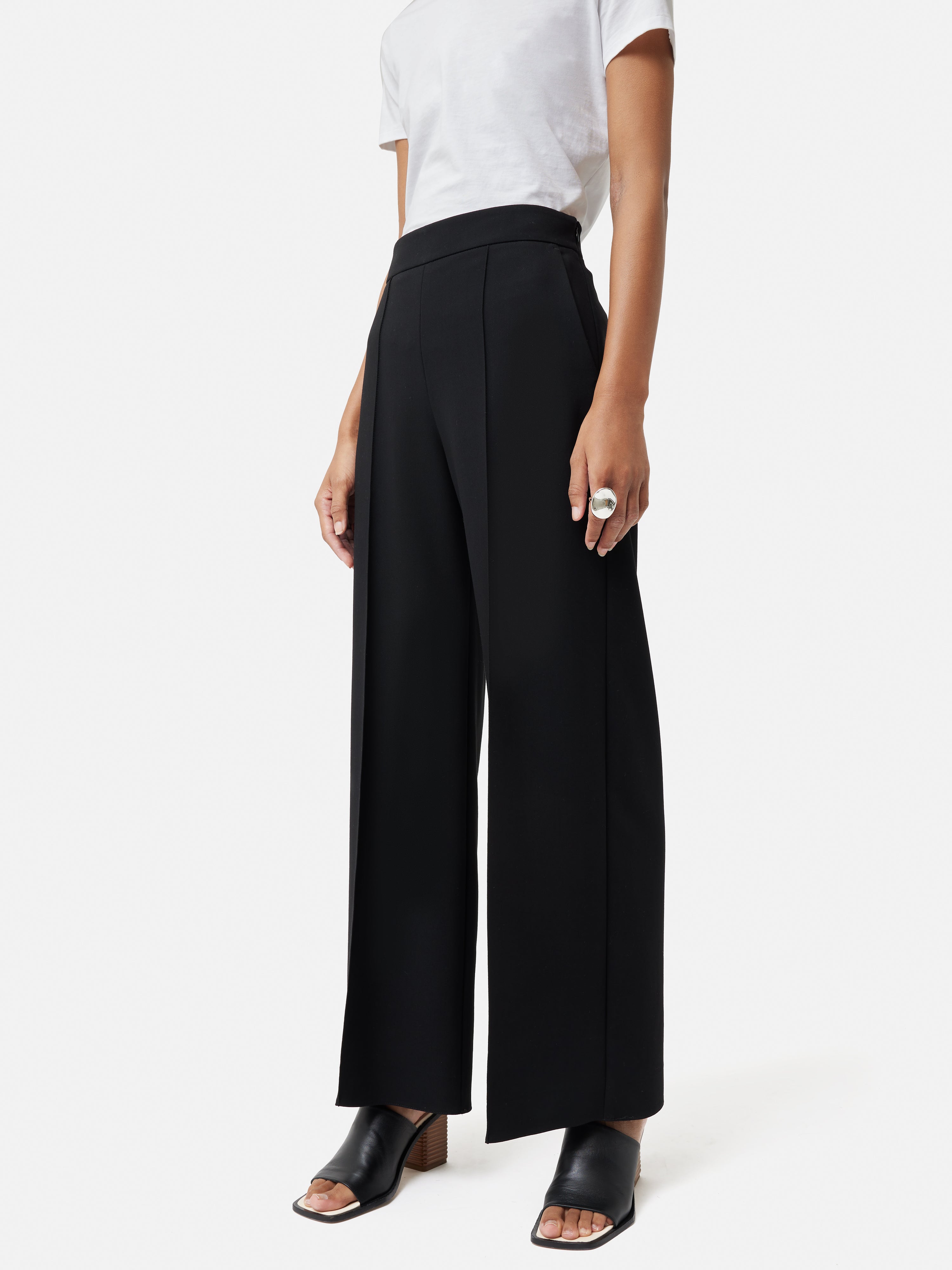 Italian Modern Crepe Sailor Trousers for Women - High Waisted Wide Leg Pants | Black | Office Wear, Business Casual, Evening Outfits