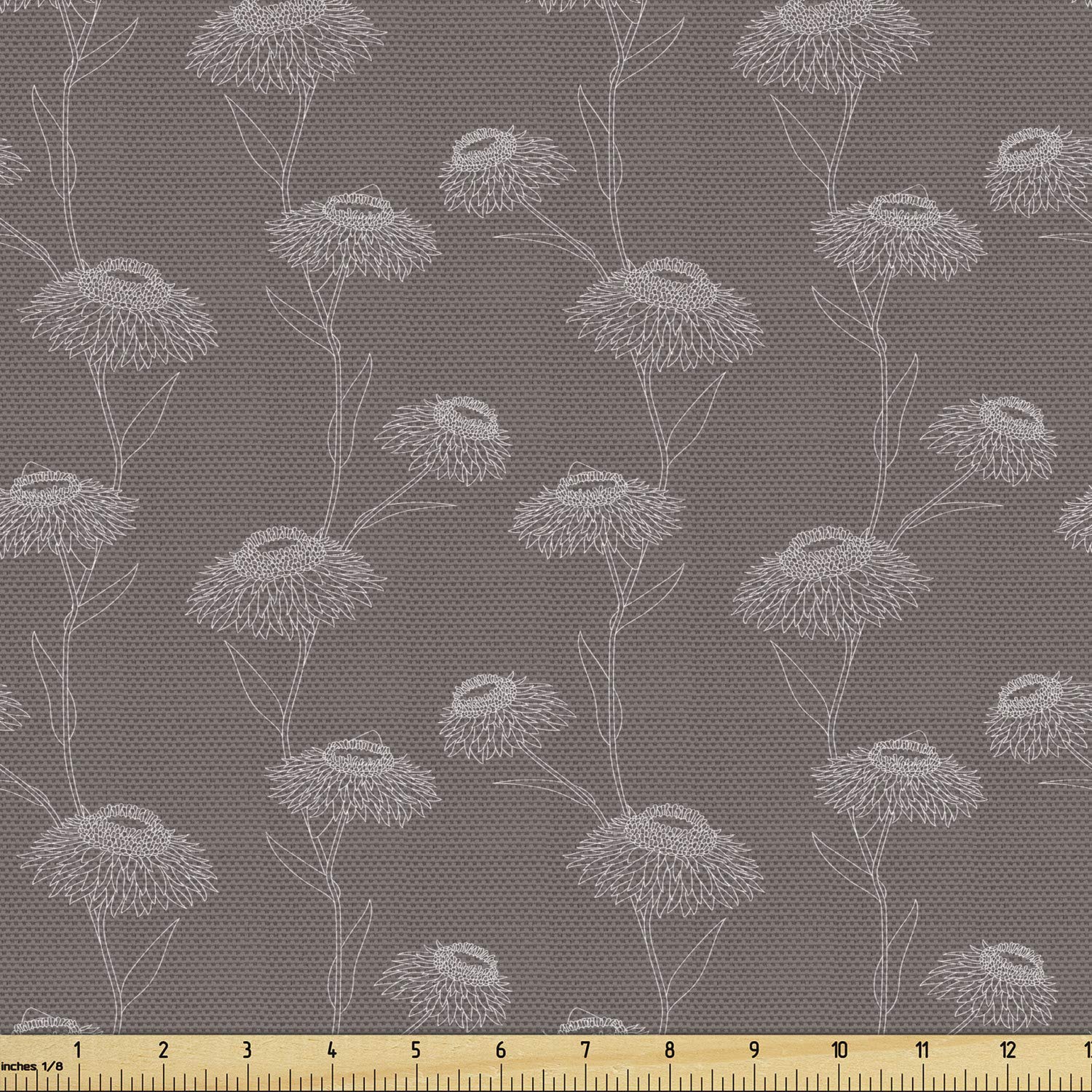 Ambesonne Taupe Fabric by The Yard - Chrysanthemum Blooms Botanical Design on Dark Background | 10 Yards Upholstery & Home Decor Fabric for Sofa, Curtains, Pillows | Gardening Plants Theme Decorative Material