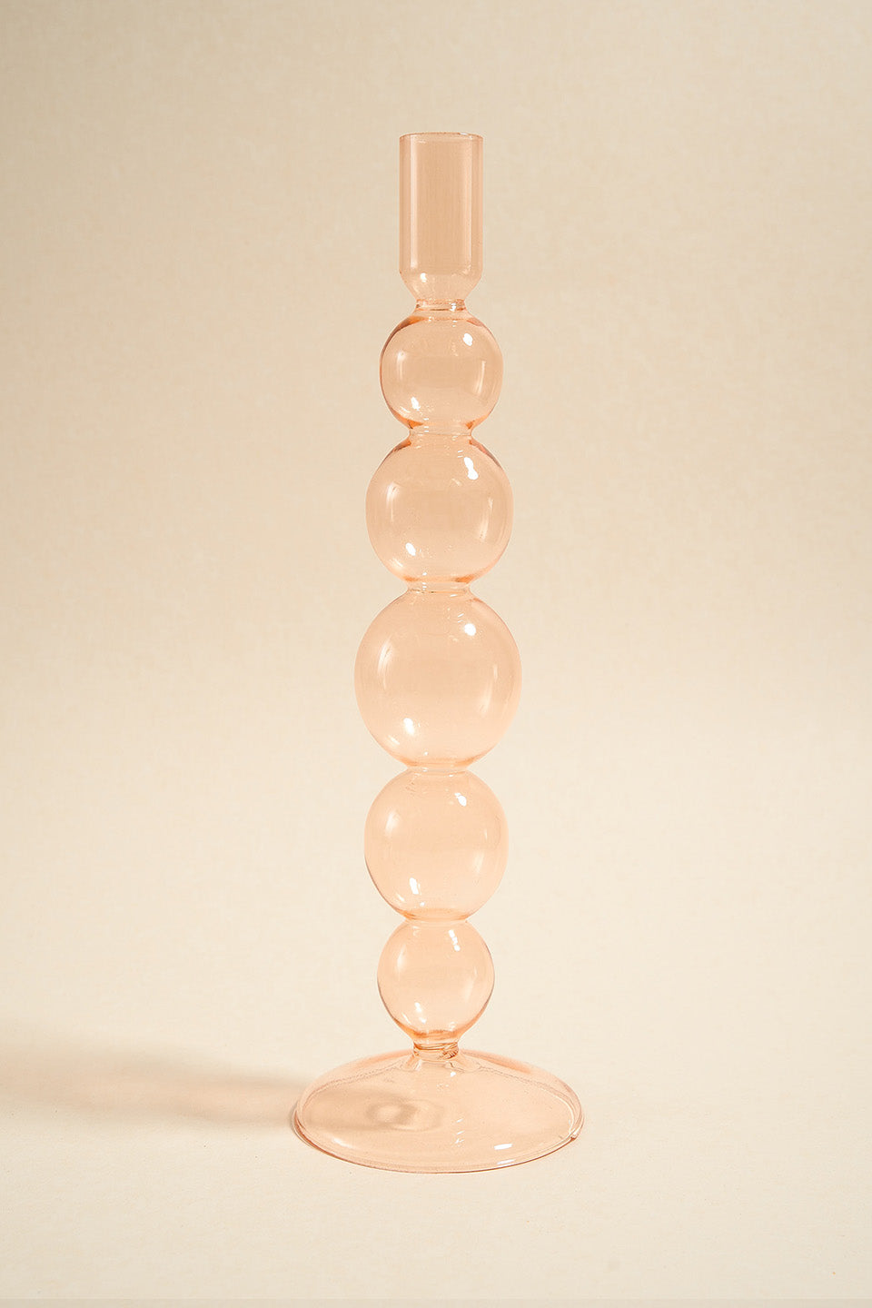 Five Bubble Peach 30cm Glass Taper Candle Holder - Elegant Home Decor for Weddings, Dining Tables & Romantic Ambiance