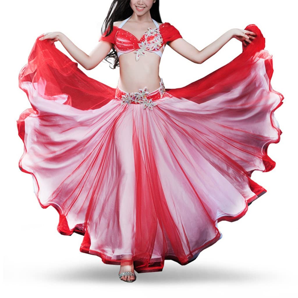 KLHHG Women's Sexy Red Belly Dance Costume Set - Bra, Belt & Skirt for Night Performances, Size L | Perfect for Belly Dance Classes, Performances & Cultural Events