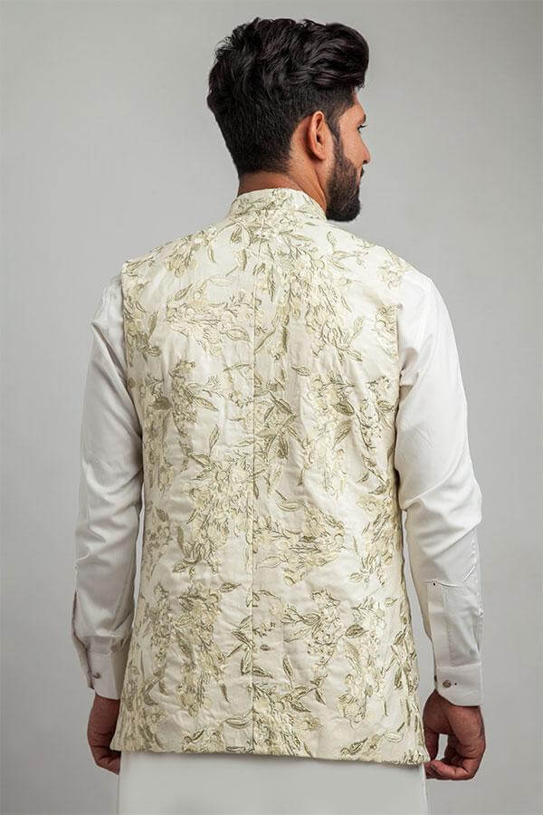 Ivory & Light Gold Floral Embroidered Waistcoat Vest for Women - Elegant Bridal Party Formal Wear - Perfect for Weddings, Evening Events & Special Occasions