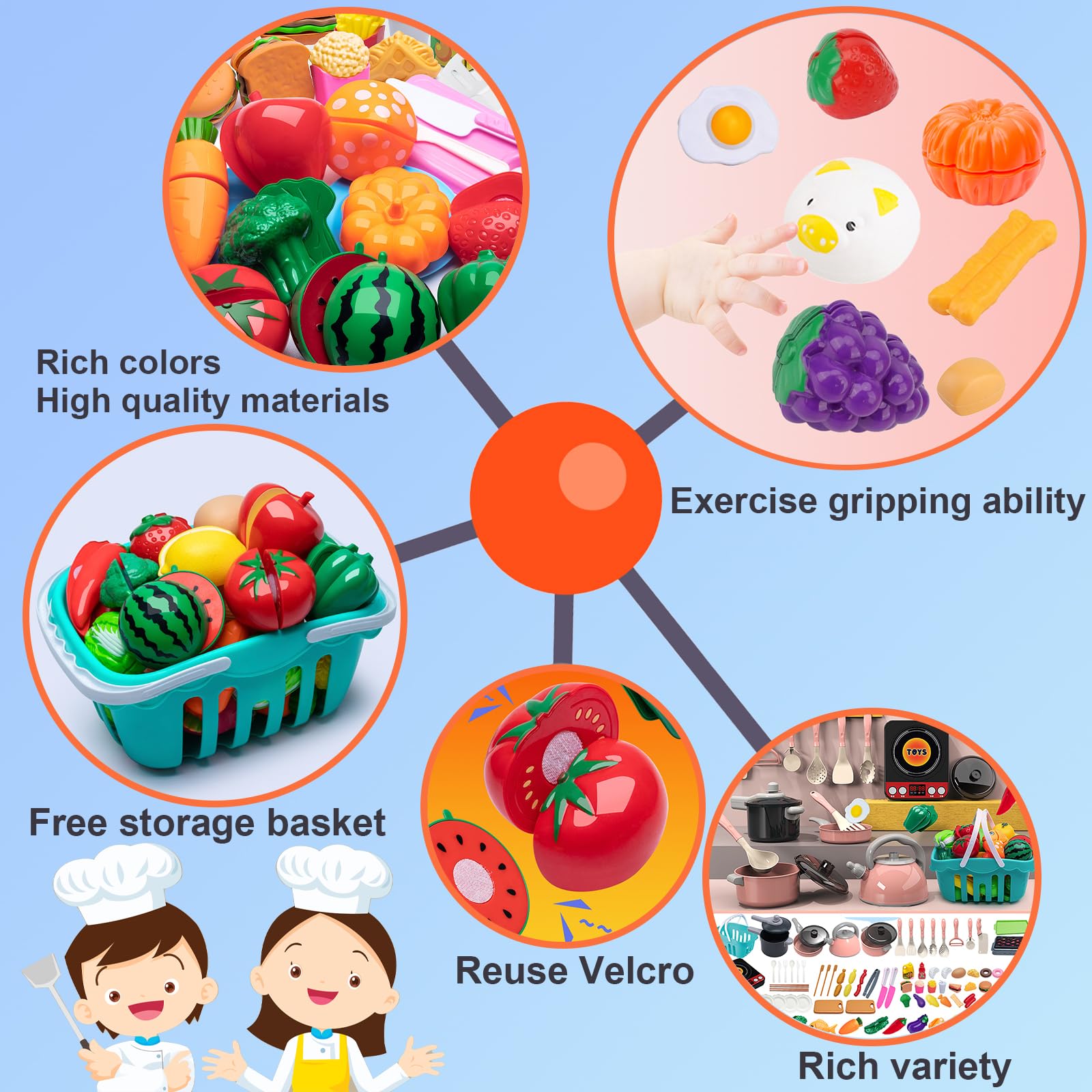 108Pcs Kids Kitchen Toy Accessories Set - Pretend Play BBQ Camping Cooking Utensils with Toy Vegetables & Cookware - Educational Learning Gift for Toddlers Girls & Boys - Perfect for Indoor Playtime & Birthday Parties