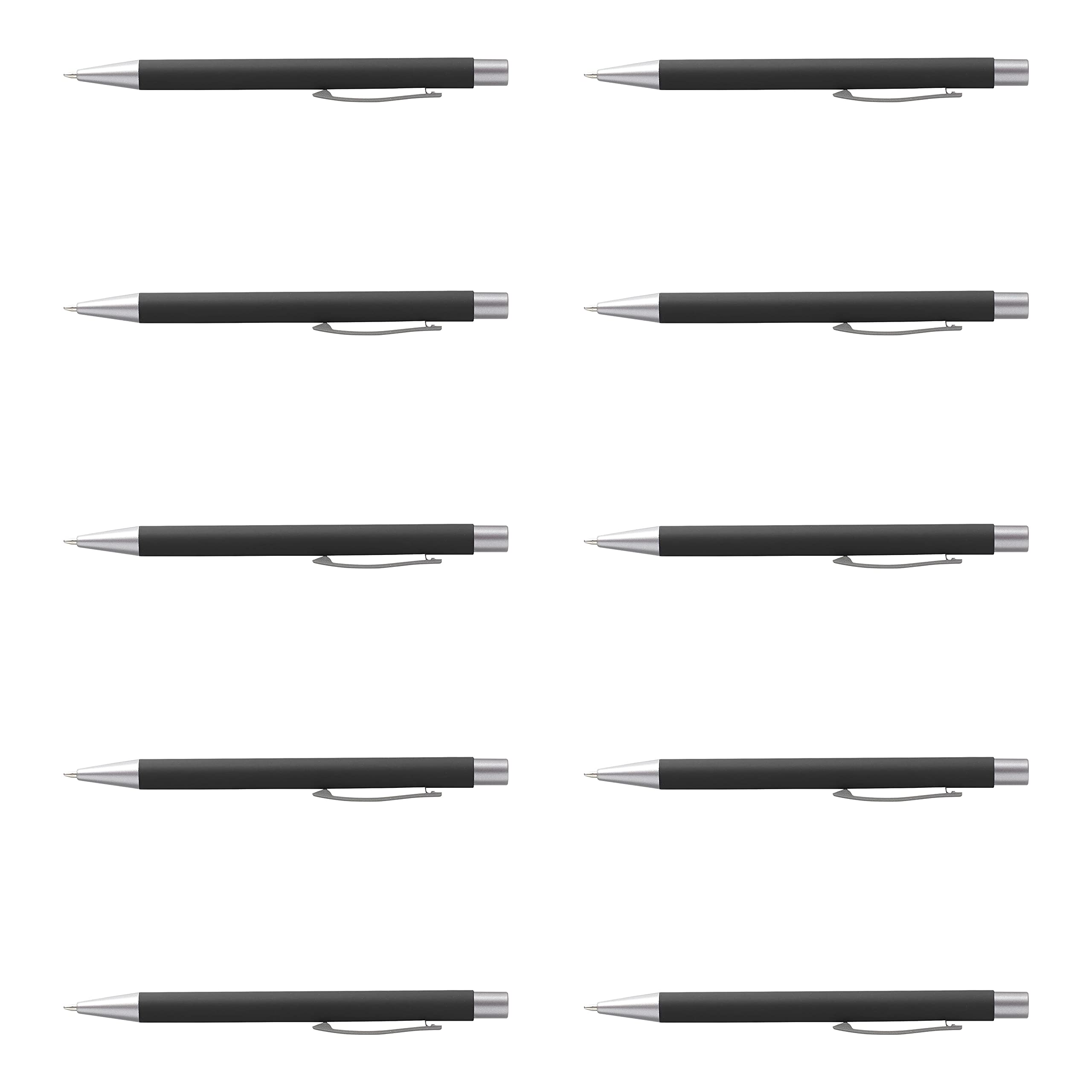 10 Pack Cordova Rubber Coated Metal Pens - Smooth Writing Push Action Ballpoint Pens with Black Ink for Office, School & Business Use - Premium Quality Pens for Everyday Writing Needs