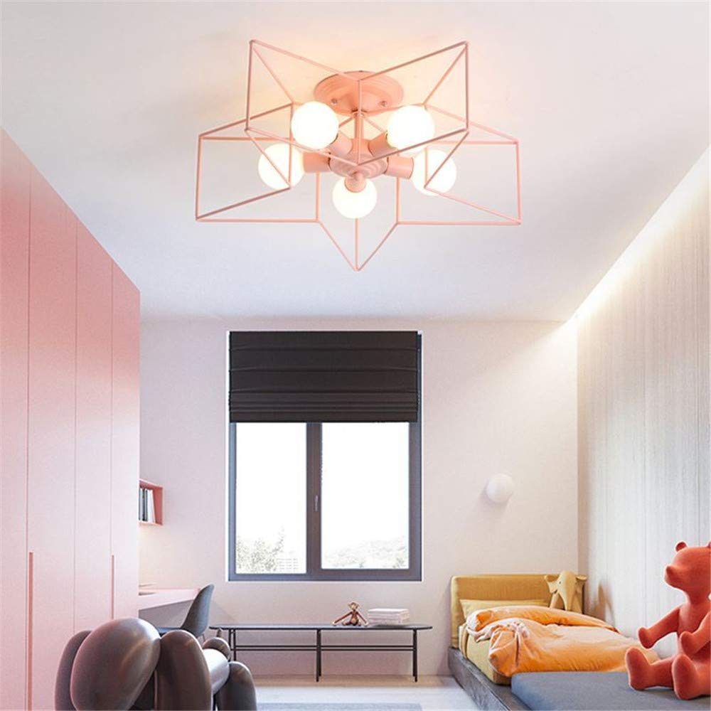 KWOKING 5-Light Flush Mount Ceiling Light - Modern Industrial Star-Shaped Fixture for Kids Room, Hallway & Living Room - Pink Minimalist Lighting for Home Decor | Perfect for Nursery, Bedroom and Dining Area