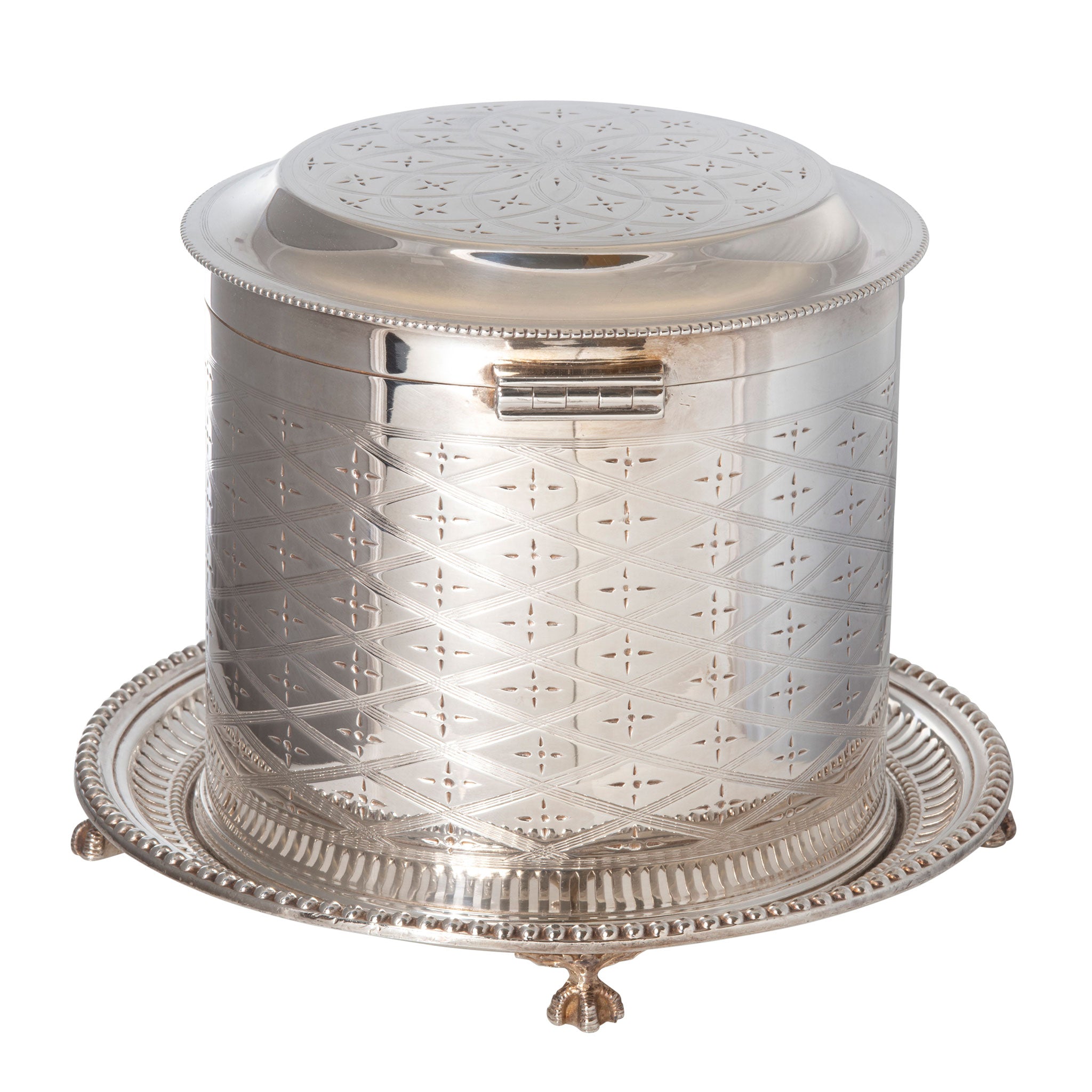 Antique Victorian Style Silver Plated Engraved Crest Biscuit Cookie Box - Elegant Tea Time Storage for Cookies, Crackers & Treats - Perfect for Afternoon Tea, Gifts & Home Decor