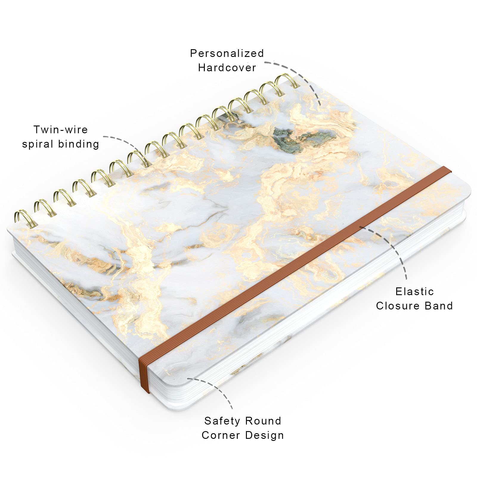 Premium Spiral Journal Notebook - Marble Hardcover Lined Diary for Women & Students, 6 x 8.4 Inch A5 Size, 160 Pages Thick Paper, College Ruled Notebook for Writing, Office Work, School Notes & Gift Ideas (Gray White Gold) - Perfect for Daily Journaling, Creative Writing & Note Taking