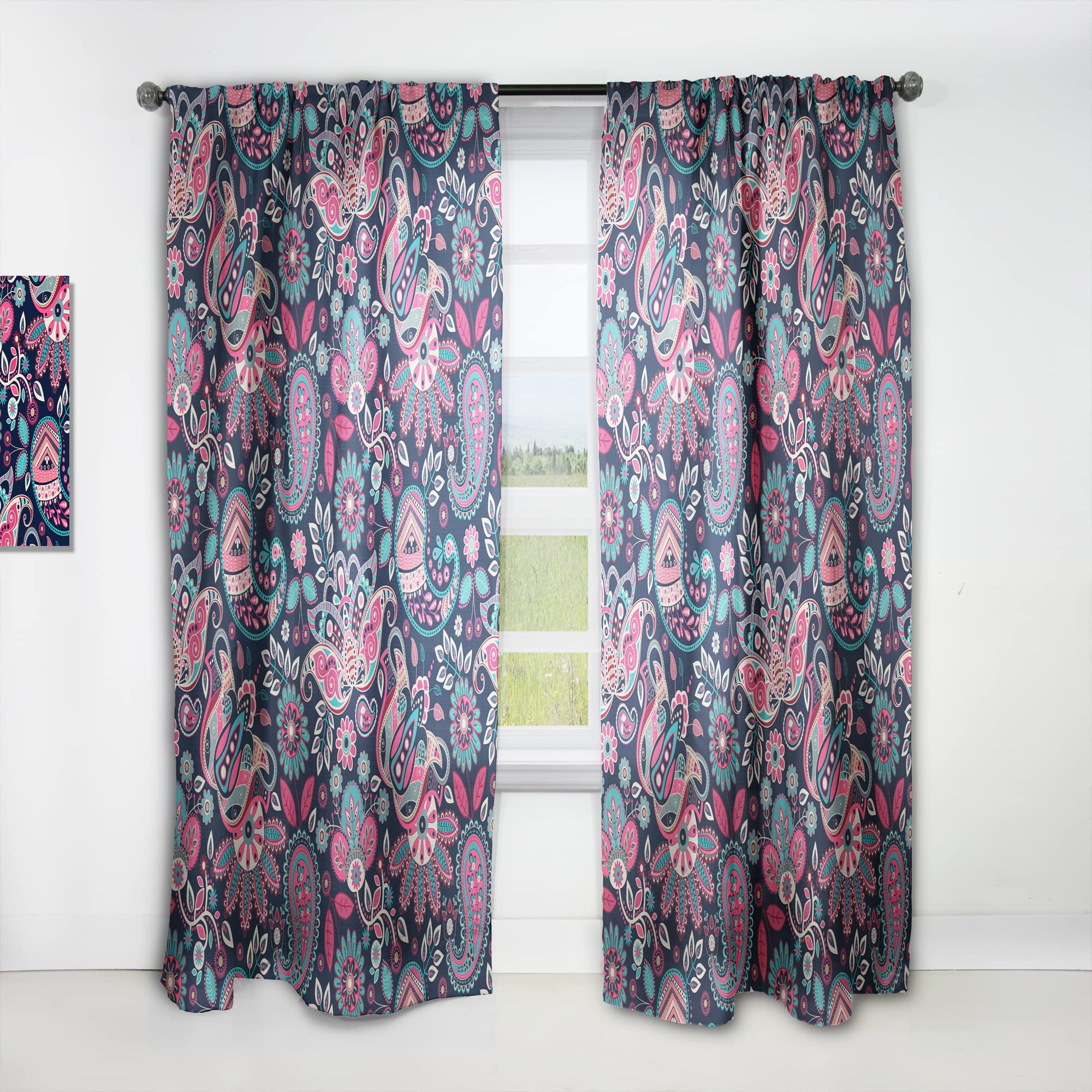 DesignQ Retro Floral Paisley Thermal Insulated Curtains - 52x90 Inch Single Panel Window Drapes for Bedroom & Living Room - Energy Saving Blackout Curtains for Home Decor