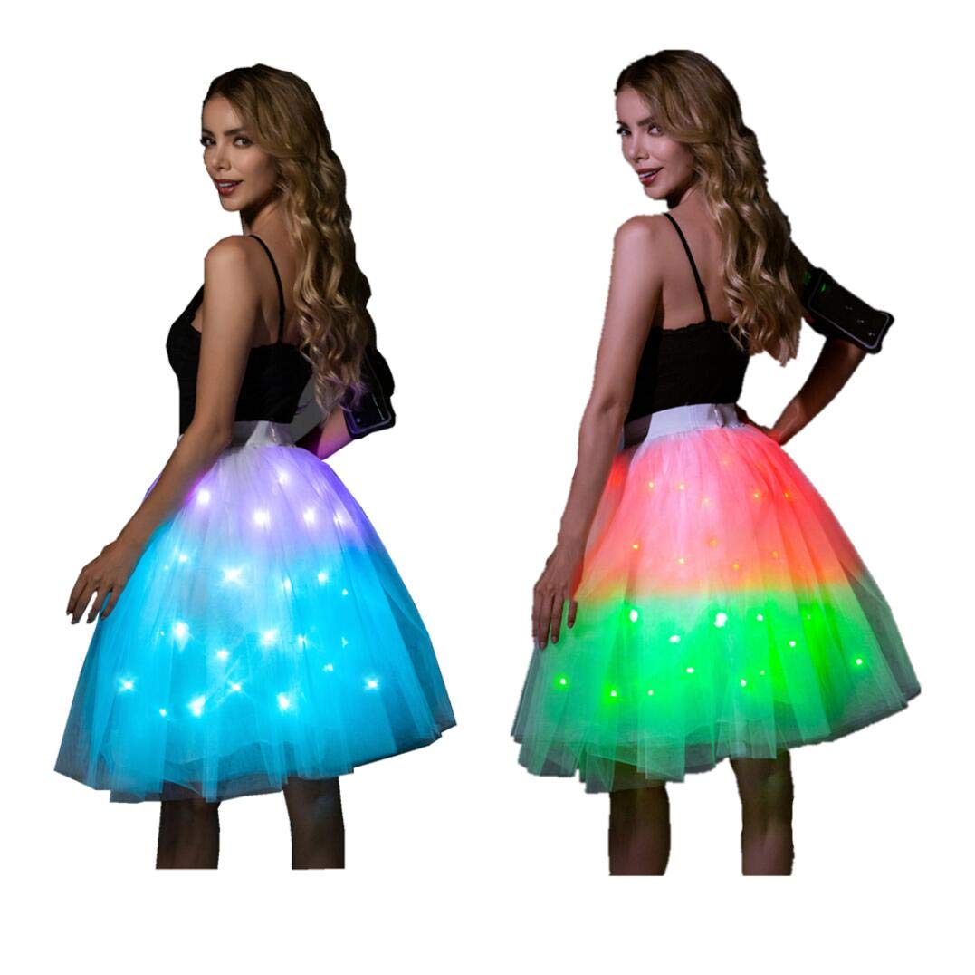 SHINYOU Women's LED Light Up Tutu Skirt - Glow in The Dark Party Dress for Halloween, Rave, Cosplay & Dance Performances