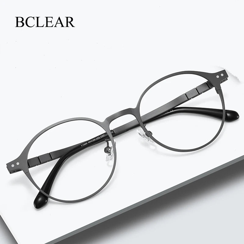 Bclear Unisex Full Rim Round Titanium Eyeglasses Frame - Lightweight Durable Glasses for Men & Women - Perfect for Reading, Driving & Everyday Use