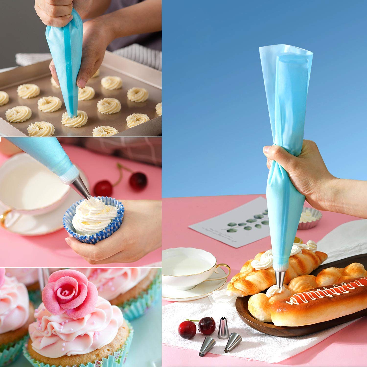 16-Piece Reusable Silicone Pastry Piping Bags Set with 8 Couplers - Professional Cake Decorating Kit for Icing, Frosting, Cupcakes (10/12/14/16 Inch) - Perfect for Birthday Cakes, Wedding Desserts & Baking Parties