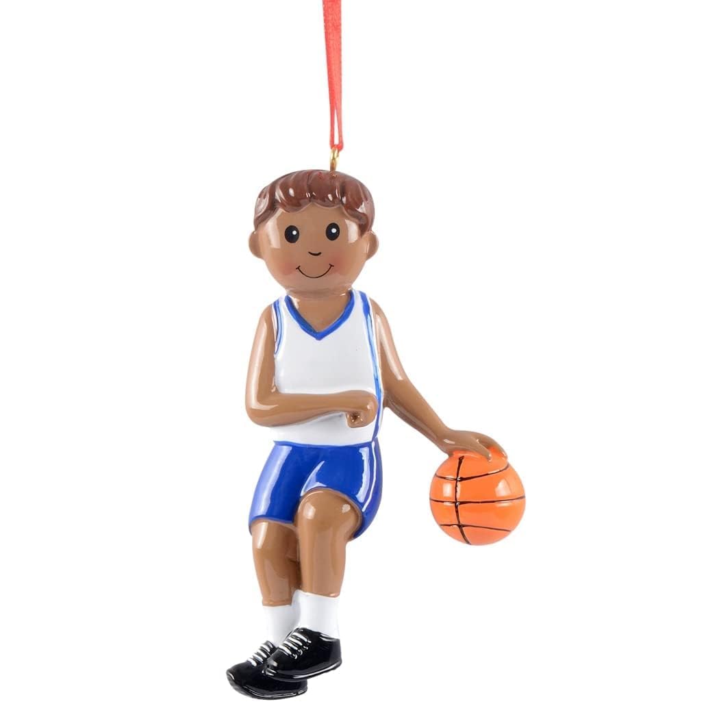 Custom African American Basketball Player Christmas Ornament - Personalized Basketball Boy Keepsake Gift for Sports Lovers - Free Name & Number Engraving - Perfect for Tree Decor, Holiday Gifting & Fan Memorabilia