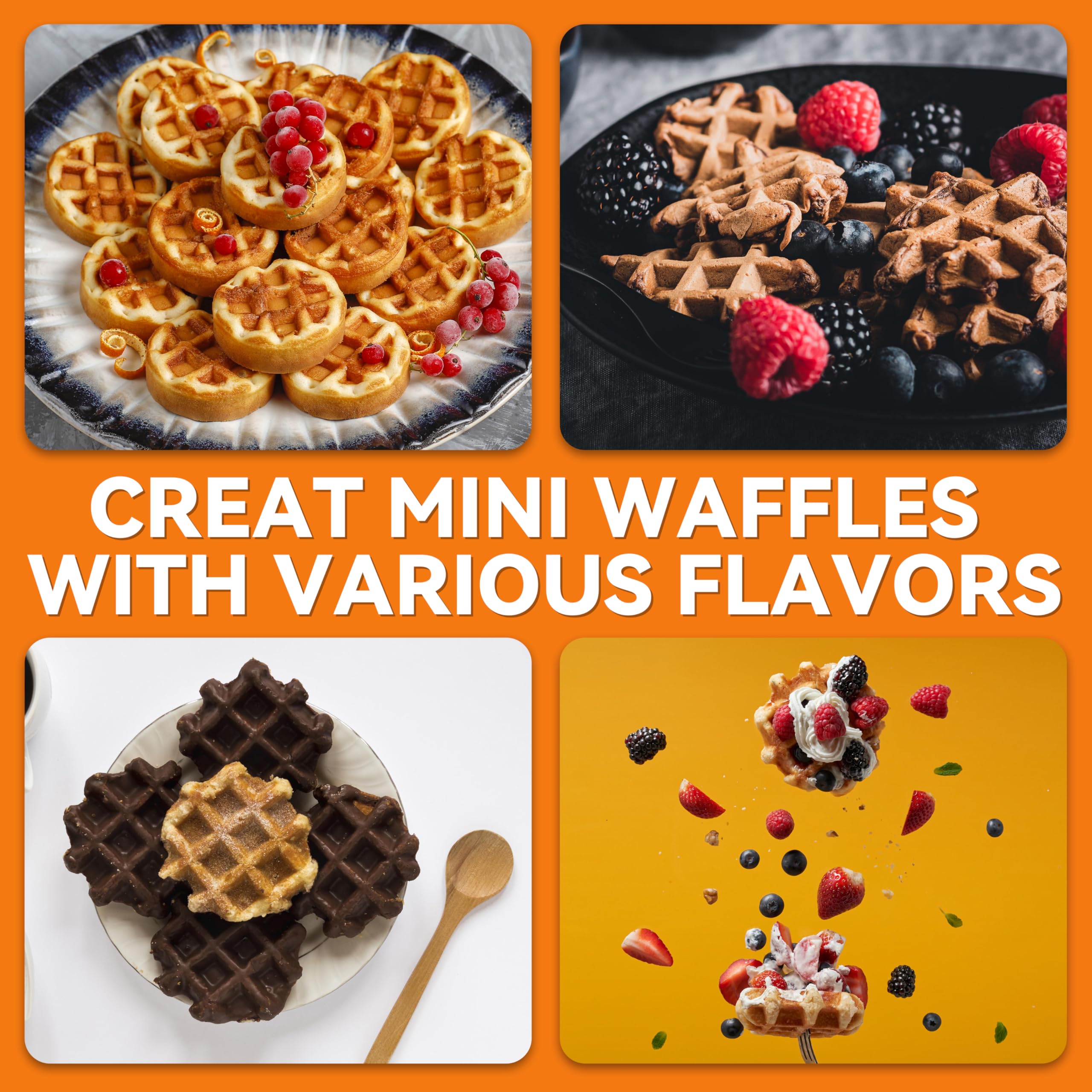 Mini Waffle Maker for Kids & Adults - Baker's Friend Belgian Waffle Machine, 11