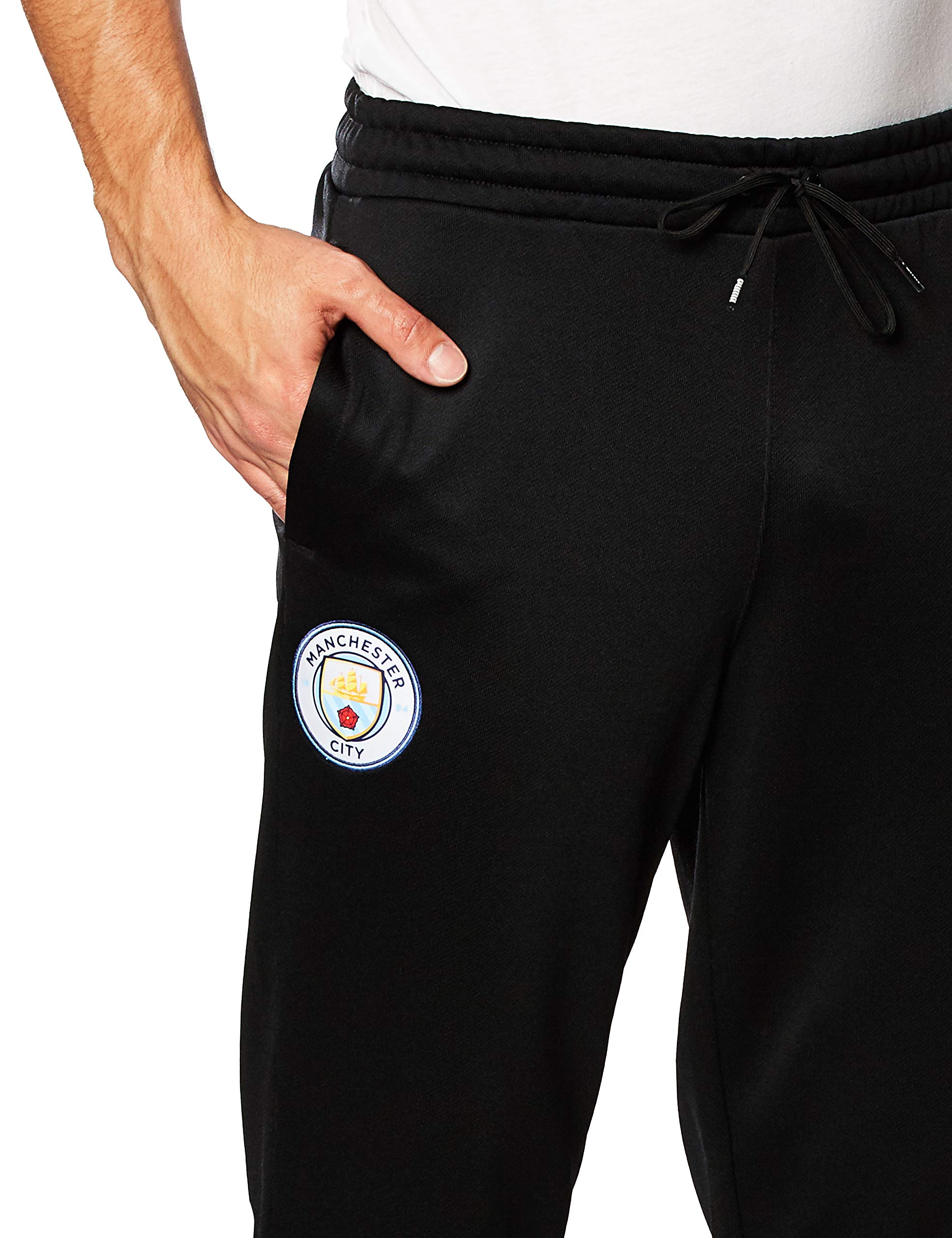 PUMA Men's Standard MCFC Iconic MCS Track Pants - Black & Spectra Yellow, Large Size | Comfortable Athletic Joggers for Soccer Training, Gym Workouts & Casual Streetwear