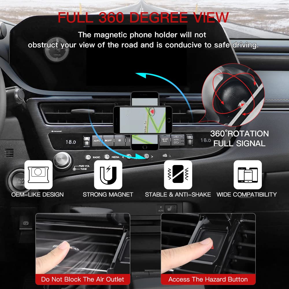Magnetic Car Phone Holder Mount for Lexus ES 250/350/300h (2018-2022) - Universal Smartphone Cradle with Strong Grip for Safe Navigation & Hands-Free Driving - Perfect for Commuting, Road Trips and GPS Use