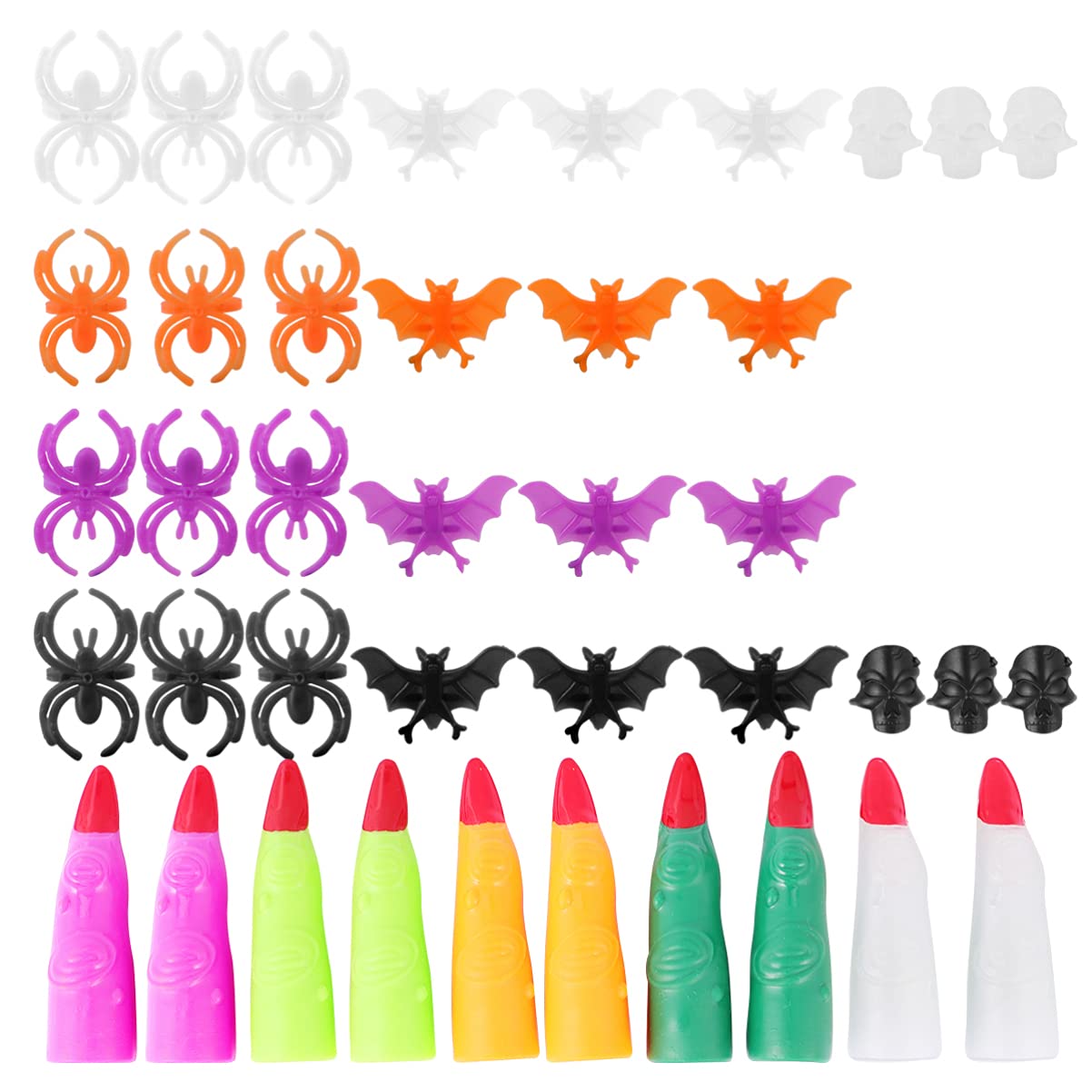 50 Pcs Halloween Spider Rings & Bat Rings Set - Witch Finger Fake Nails for Halloween Party Favors, Costume Accessories - Perfect for Trick or Treat, Haunted House Decorations & Spooky Themed Parties
