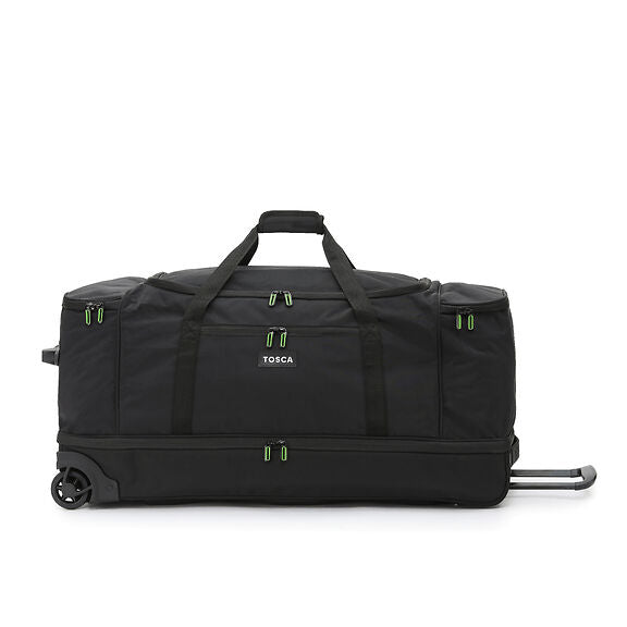 Tosca TCA798TWM 70cm Wheeled Split Compartment Duffle Bag - Black/Lime - Perfect for Travel, Gym & Sports Gear Storage