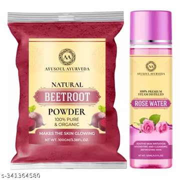 **Earth Science Ayurveda Ayusoul Beetroot Powder 100Gm & Rose Water 120Ml Combo for Face & Skin Glow – 100% Natural (2-Piece Set) – Perfect for DIY Skincare & Natural Beauty Routines**