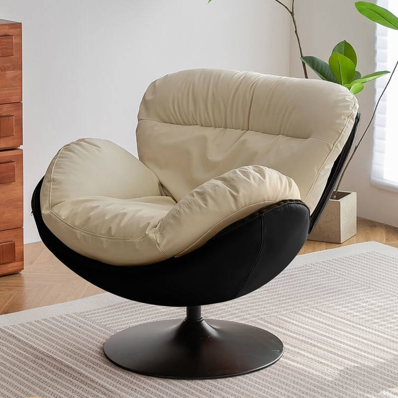Modern Beige Swivel Ergonomic Accent Chair with Ottoman - Adjustable Rotating Lounge Chair with Removable Cushion for Living Room, Bedroom, or Office - Perfect for Relaxing, Reading, and Entertaining Guests