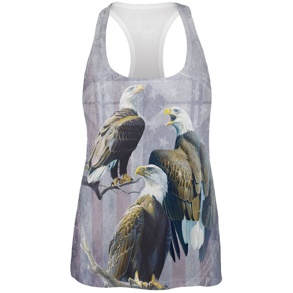 Eagle Trio America All Over Print Women's Racerback Tank Top - Comfortable Workout & Casual Wear for Gym, Running, Yoga and Summer Outfits