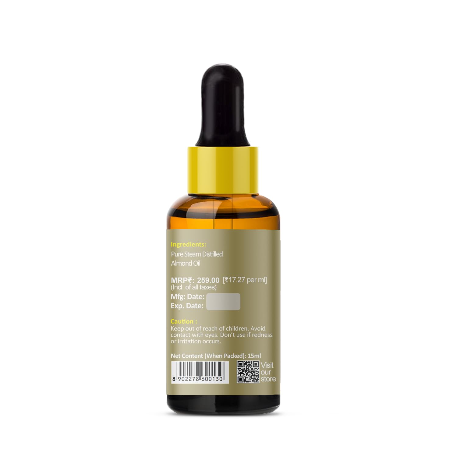PRZ Almond Cold Pressed Oil - Pure Natural for Aromatherapy & Skin Care | 15ml