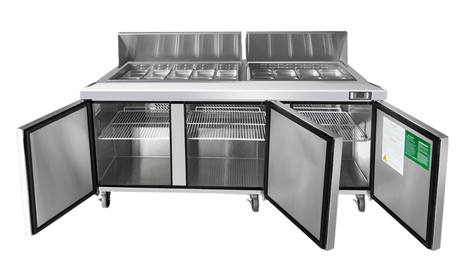 Atosa 72 Sandwich/Salad 18 Pan Commercial Refrigerated Prep Table with 3 Doors - Perfect for Restaurants, Delis & Catering Businesses