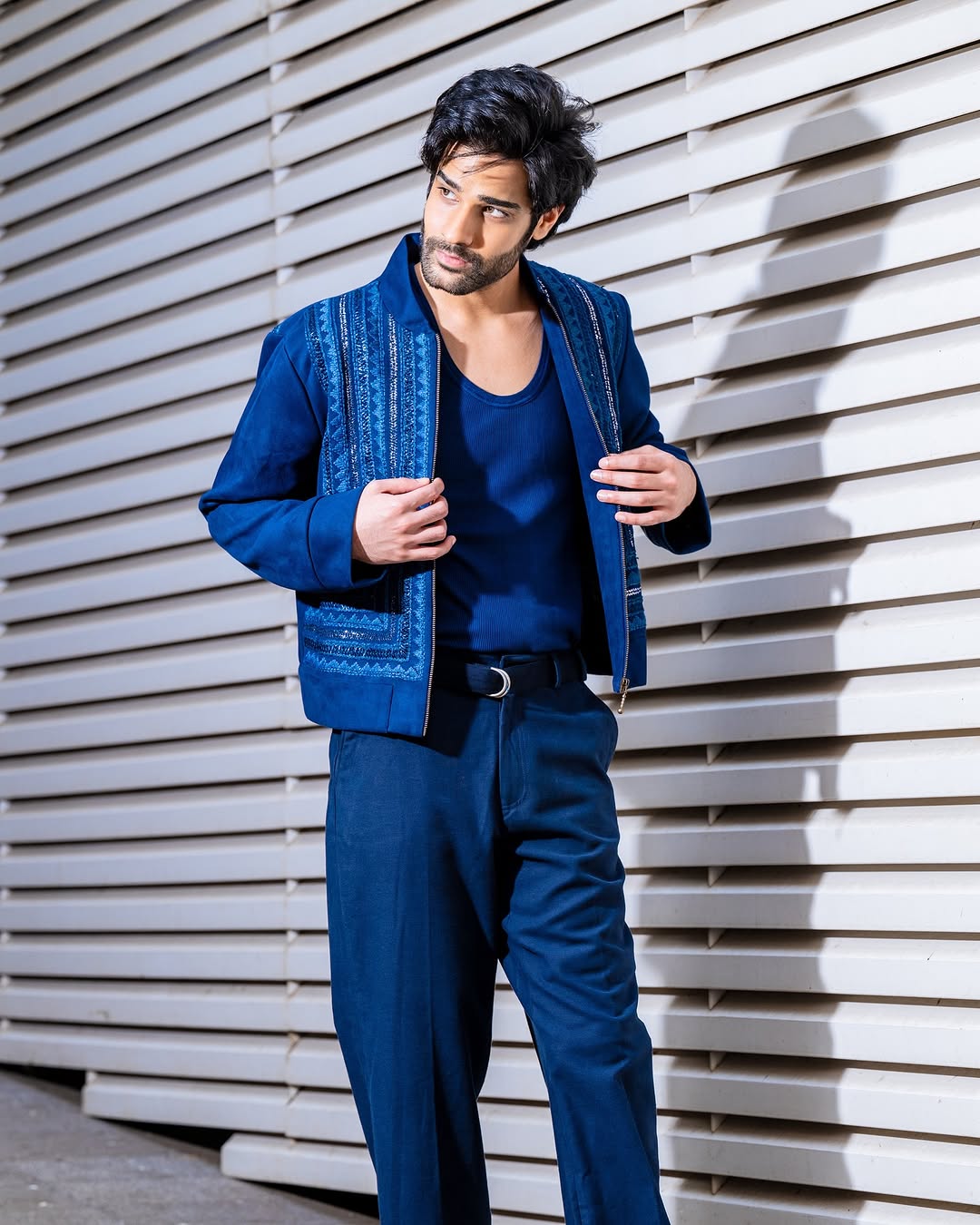 AAMAN DEVGAN Navy Blue Byzantine Embroidered Jacket for Men - Elegant Formal Wear for Weddings, Parties & Special Occasions