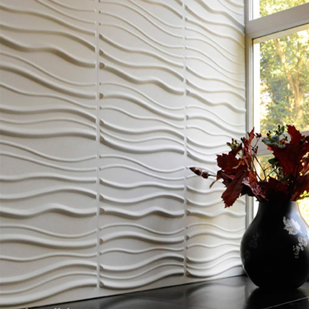 3D Textured Wave Design Self-Adhesive Wall Panels - Elastic Wallpaper Stickers (20 Pack, Orange) - Perfect for Bedroom, Living Room & Office Decoration