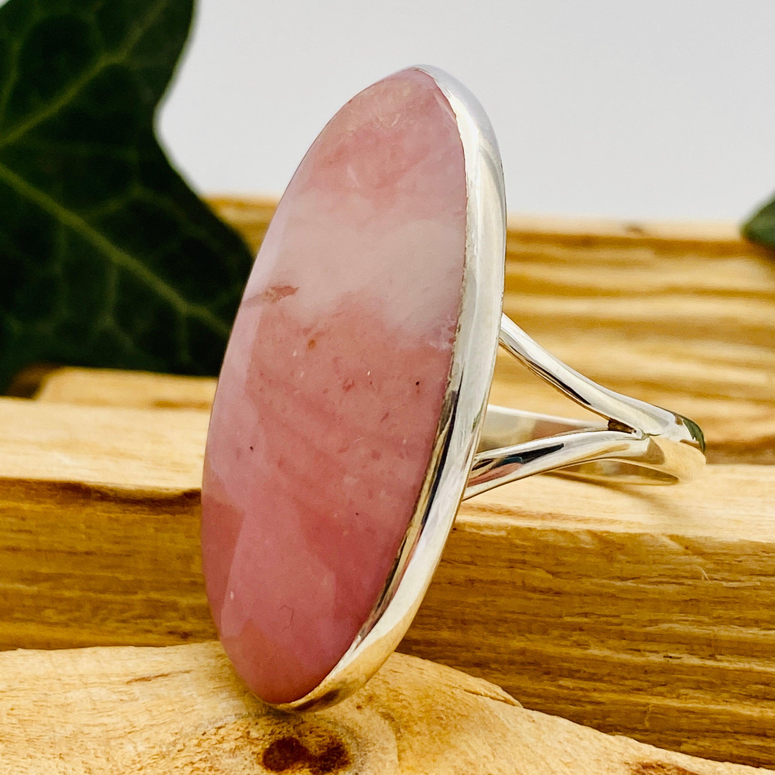 Pink Opal Oval Cabochon Ring with Split Band - Size 11 - KRGJ1597 | Elegant Jewelry for Women, Perfect for Weddings, Parties & Everyday Wear