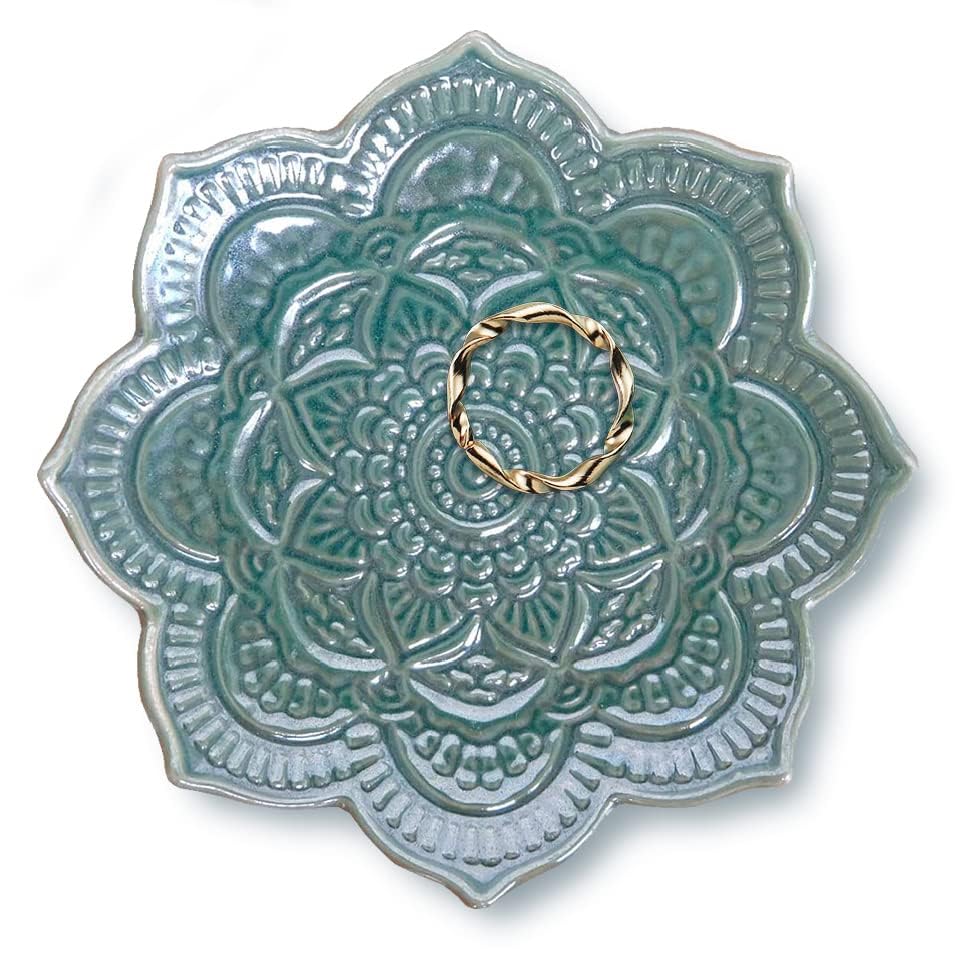 Titanape Small Green Mandala Ceramic Jewelry Tray - Decorative Ring Holder & Trinket Dish - Perfect Gift for Women, Mom, Friends (Birthday, Christmas, Valentine's, Mother's Day) - Ideal for Jewelry Organization, Home Decor, and Thoughtful Gift Giving