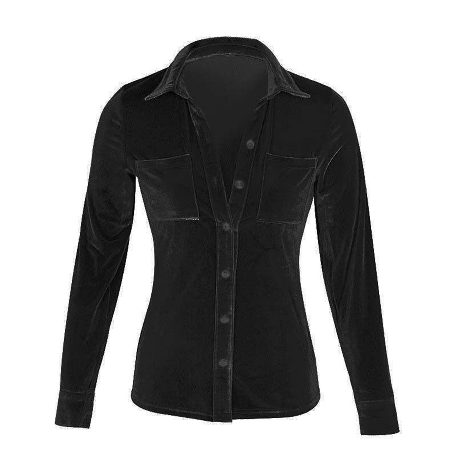 Women's Winter Velvet Pocket Blouse - V-Neck Button Long Sleeve Casual Tunic Top for Women | Cozy Winter Fashion, Office Wear & Holiday Outfits