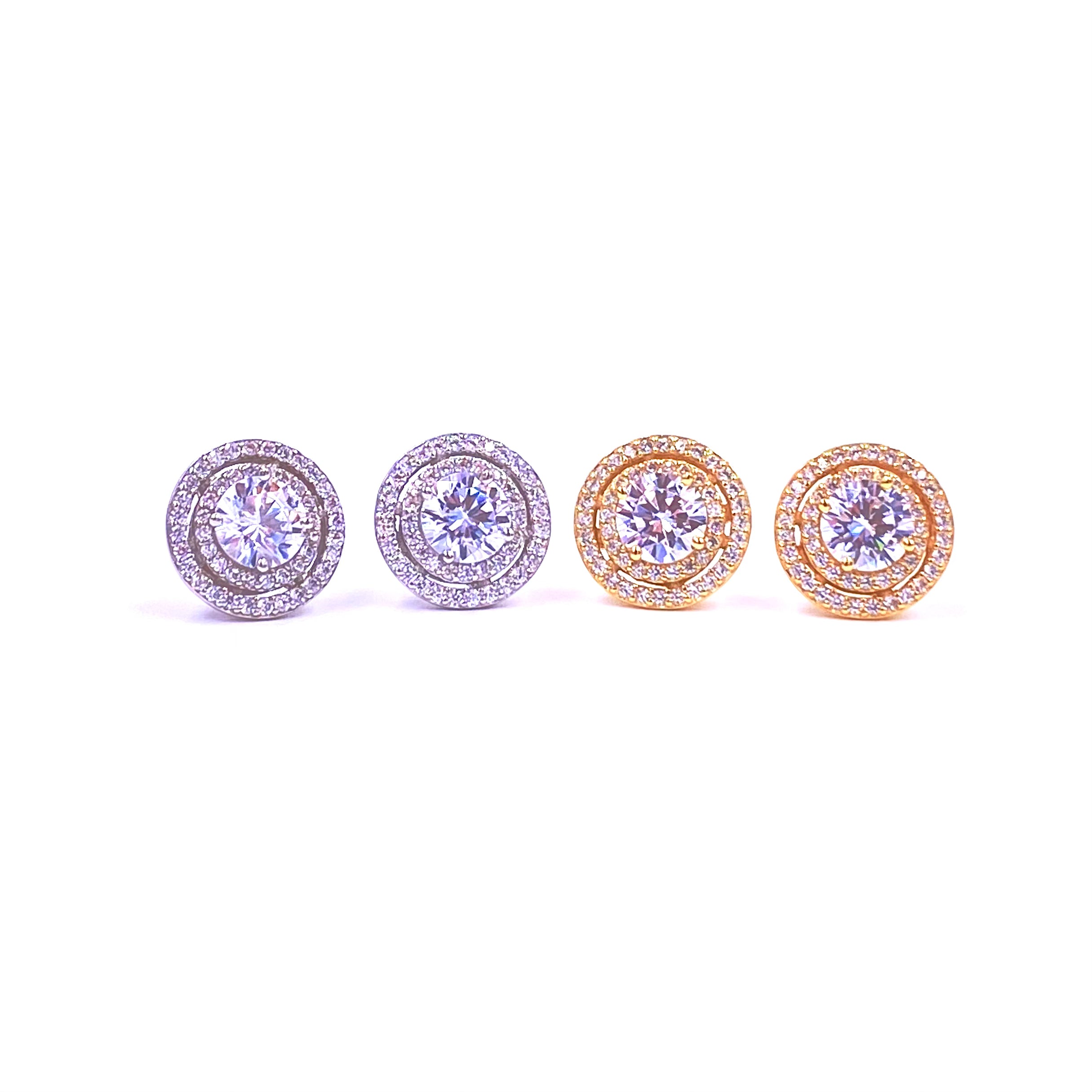 Ashley Gold Sterling Silver Gold Plated Double Halo CZ Stud Earrings for Women - Elegant Cubic Zirconia Jewelry for Party, Wedding & Everyday Wear