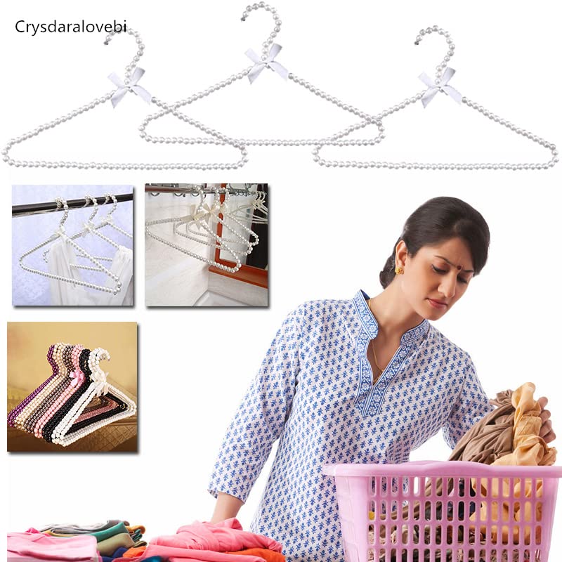 10pcs 40cm Plastic Beaded Bow Clothes Hangers with Pearls - Pink Dress Coat Hangers for Closet Organization, Wardrobe Storage & Drying Rack - Perfect for Home, Bedroom, Laundry Room & Retail Store Display