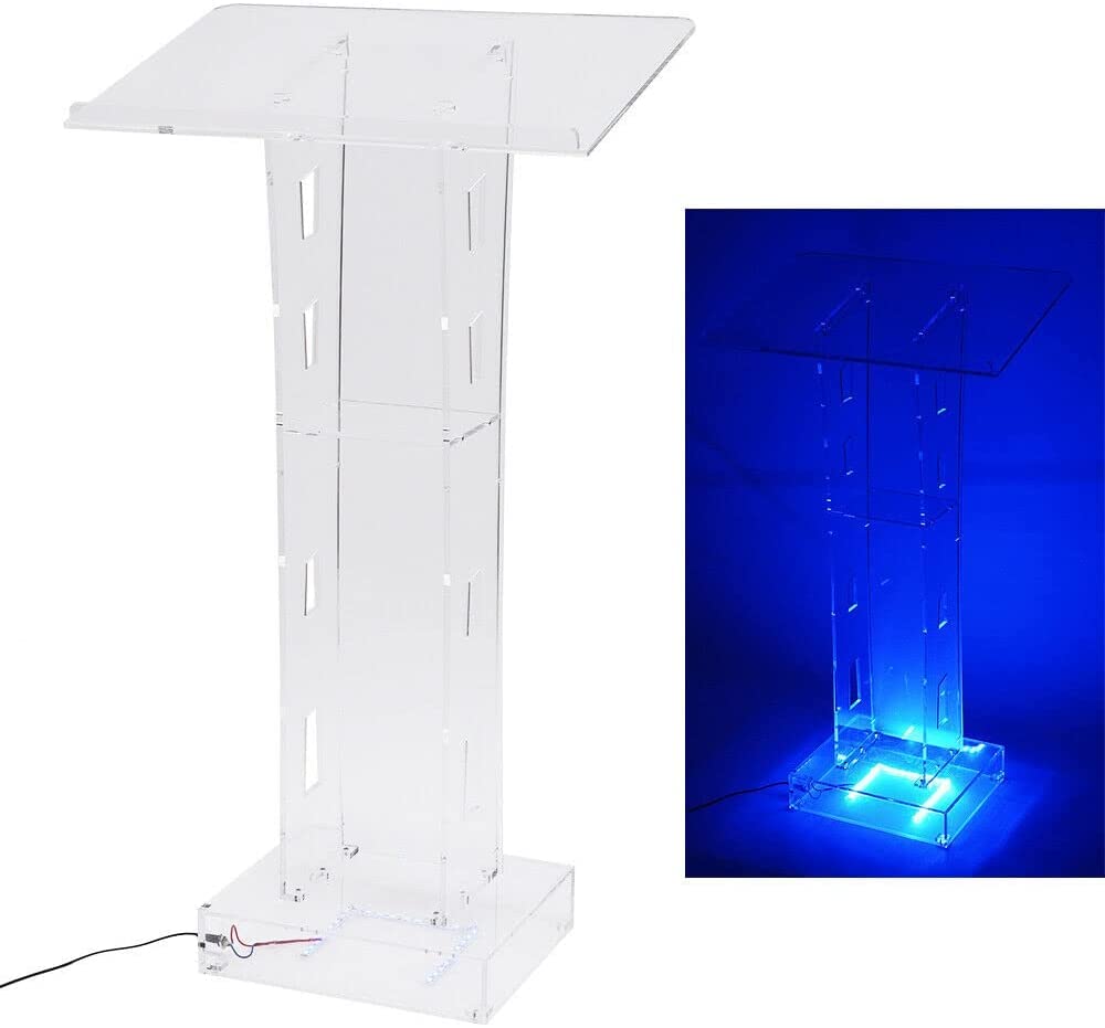 Clear Acrylic Podium Stand with LED Light - Portable Lectern for Restaurants, Weddings, Office & Classrooms - Perfect for Presentations, Speeches, and Events